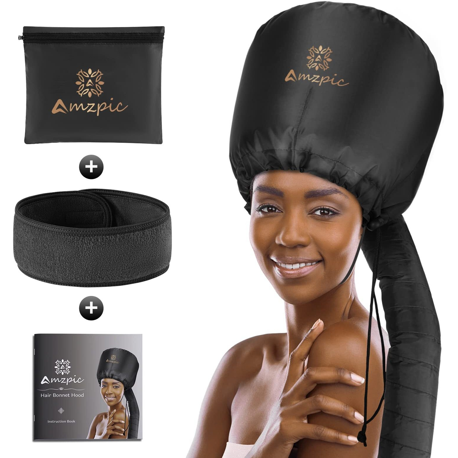 Bonnet Hood Hair Dryer Attachment - Soft, Adjustable Extra Large Bonnet Hair Dryer For Speeds Up Drying Time At Home, Easy To Use For Styling, Curling And Deep Conditioning (Black)