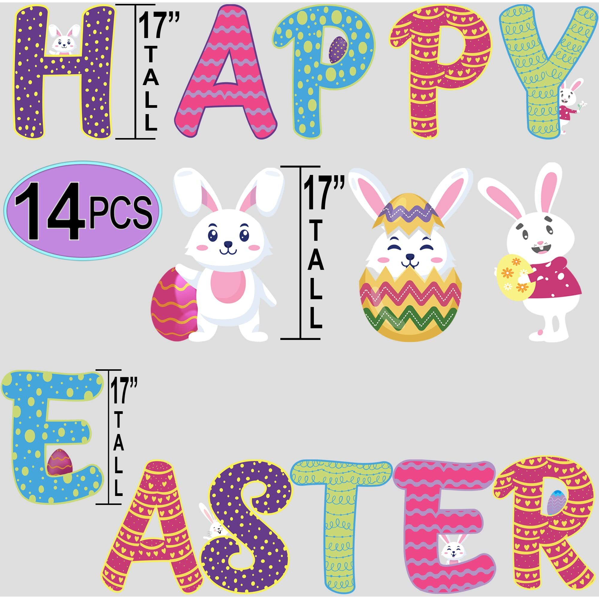 Easter Yard Sign | (14 Pcs) Large 17"" Tall, Happy Easter Outdoor Decorations | Easter Lawn D