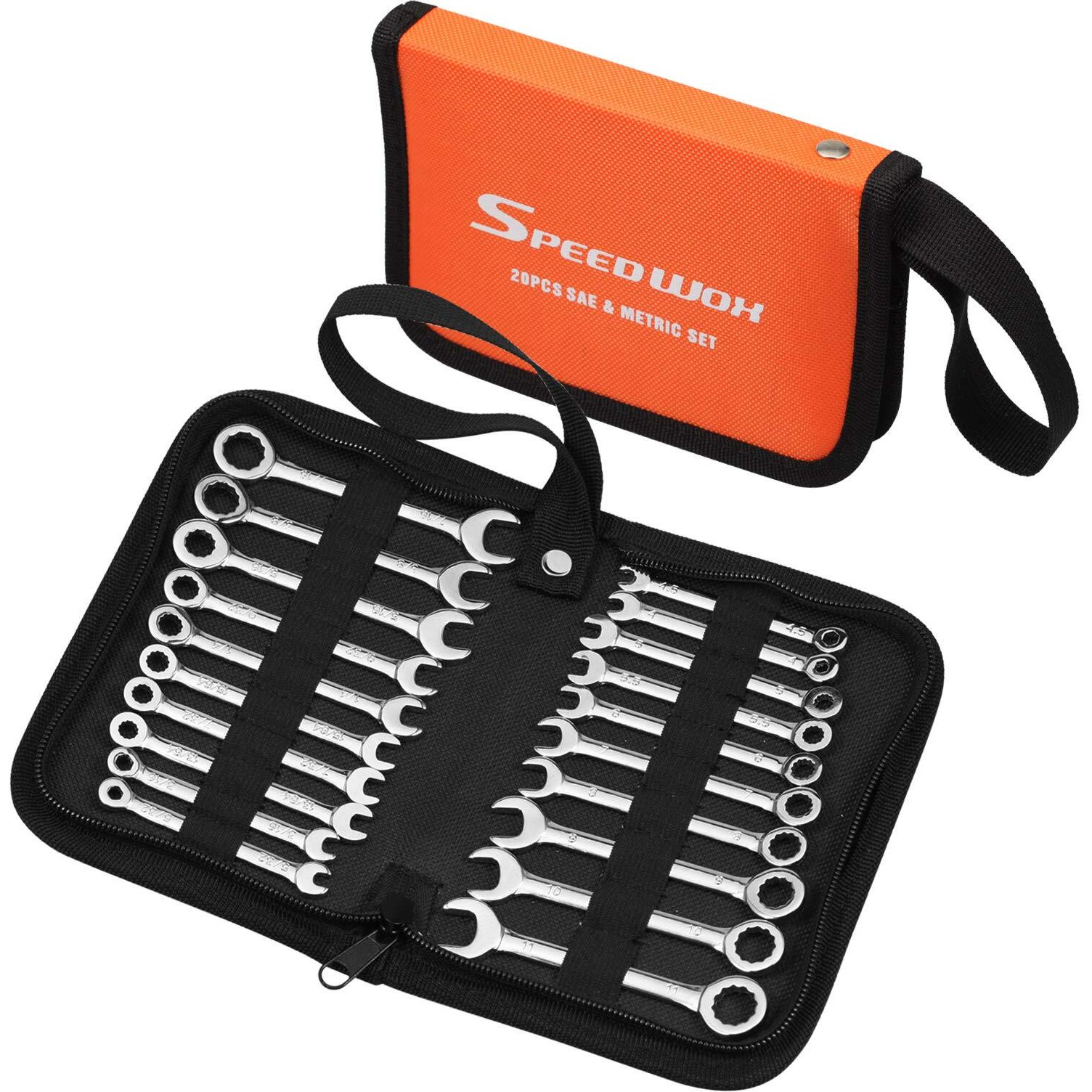Speedwox 20 Pcs Mini Combination Wrench Set Mini Ignition Wrench Set Mini Wrench Set Metric And Sae Small Wrench Sets 5/32""-7/16"" & 4-11Mm Open And Box End Spanner Wrench Set With Storage Pouch