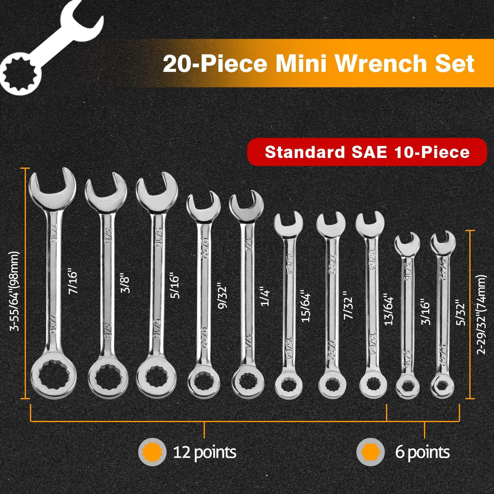 Speedwox 20 Pcs Mini Combination Wrench Set Mini Ignition Wrench Set Mini Wrench Set Metric And Sae Small Wrench Sets 5/32""-7/16"" & 4-11Mm Open And Box End Spanner Wrench Set With Storage Pouch