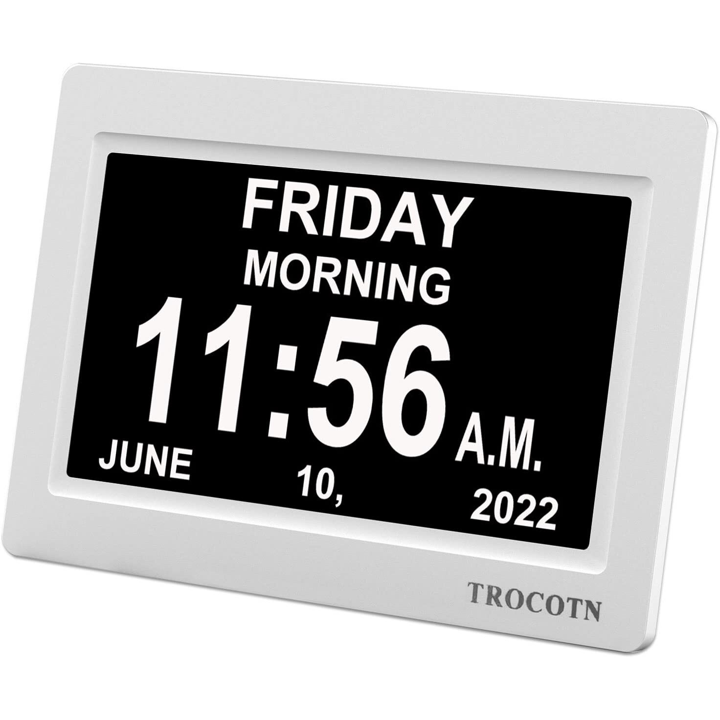 Trocotn 7 Inchs Digital Clock Calendar Clock Large Display Alarm Clock Wall Clock (White)