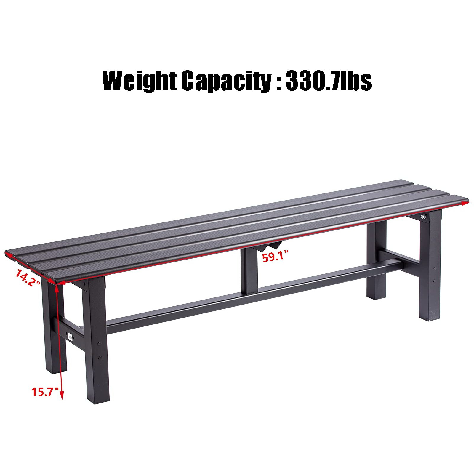 Tecspace Aluminum Outdoor Patio Bench Black,59.1 X 14.2X 15.7 Inches,Light Weight High Load-Bearing,Outdoor Bench For Park Garden,Patio And Lounge