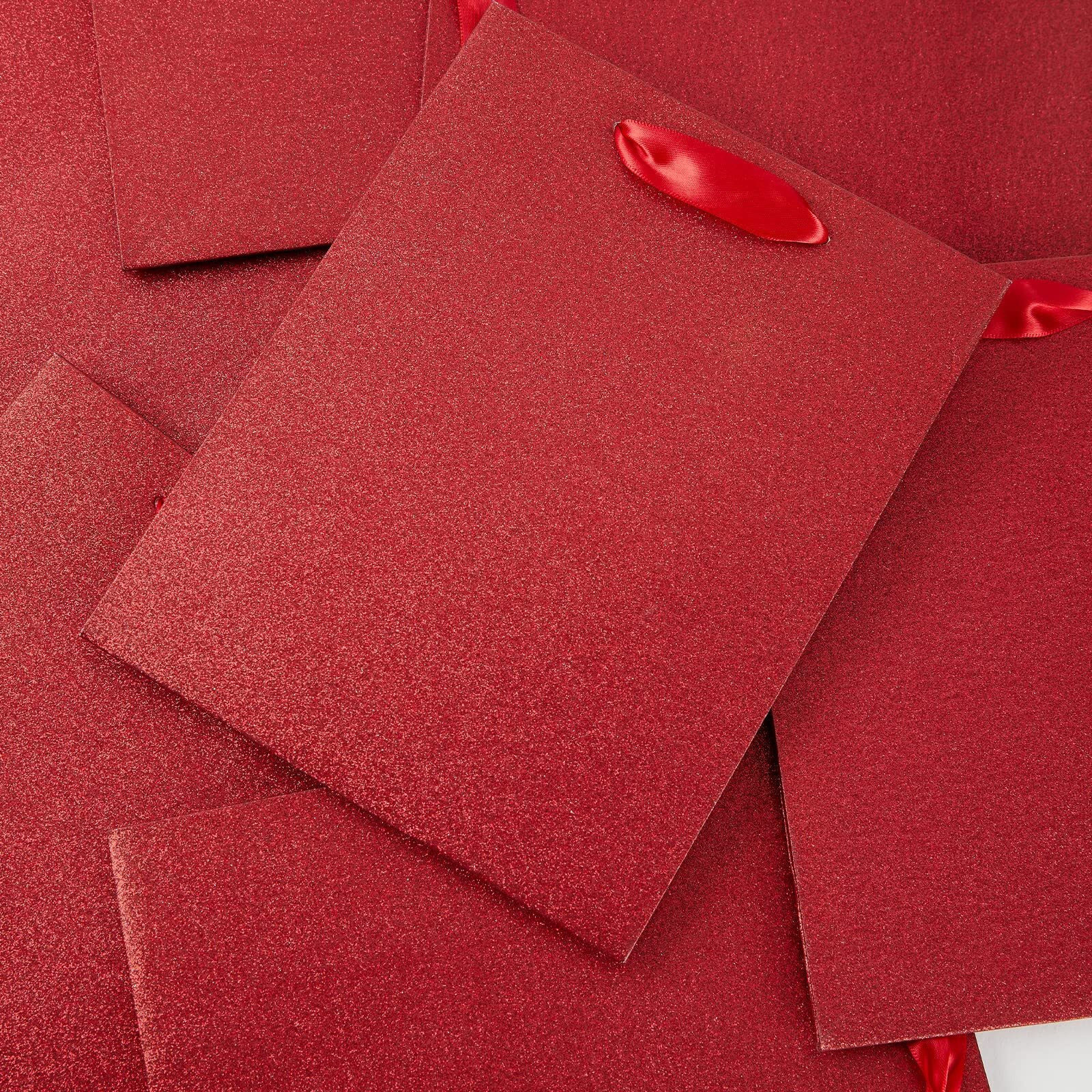 Uniqooo 12Pcs Embossed Ruby Red Glitter Christmas Gift Bags With 24 Tissue Paper Bulk, M 9X7 Inch, Valentines Day Gift Wrap Bag, Wedding Bridal Shower Favor Bag Gift Packaging, Holiday Birthday Party