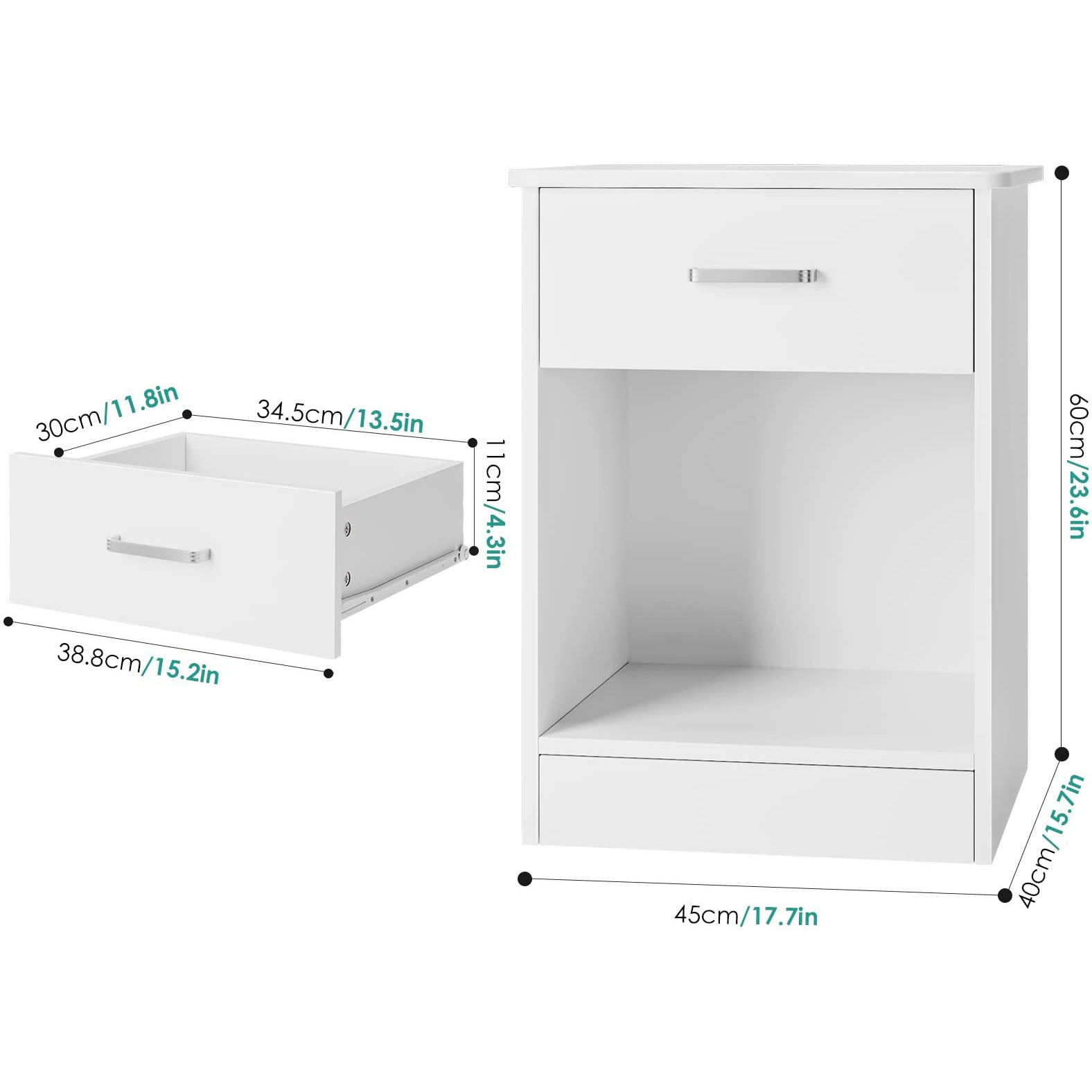 Fotosok Nightstand, Set Of 2, 2-Tier Side Table With Drawer And Storage Shelf, Bedside Table End Table, Modern Night Stand For Bedroom, Living Room, Home Office,White