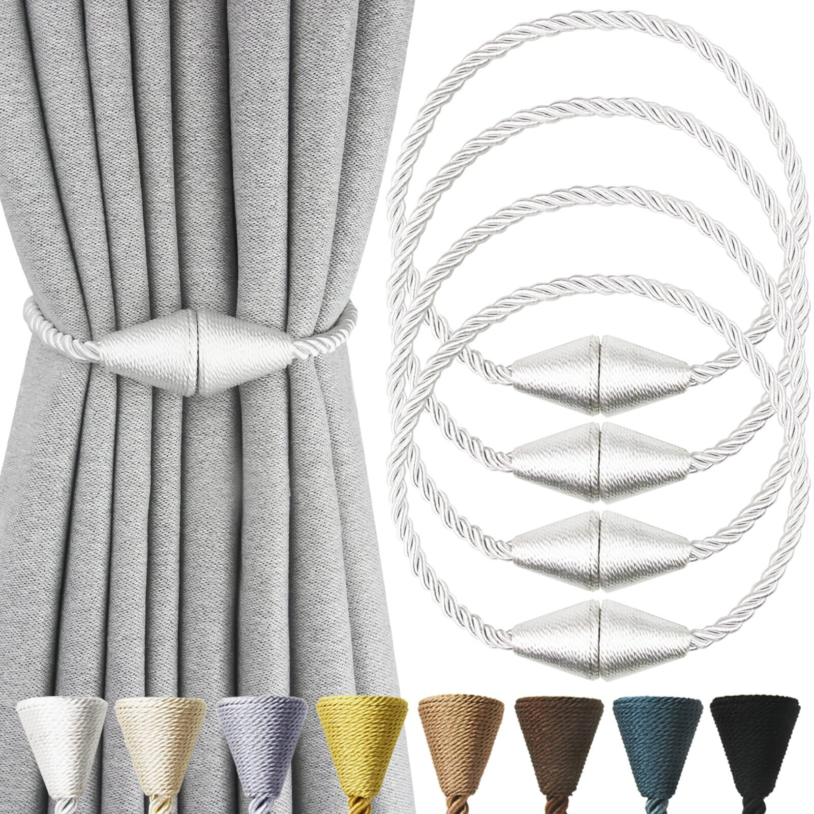 Nieffeiy 4 Pack Magnetic Curtain Tiebacks Rope Modern Handmade Curtain Tie Backs Decorative Drapes Weave Holdbacks For Window D