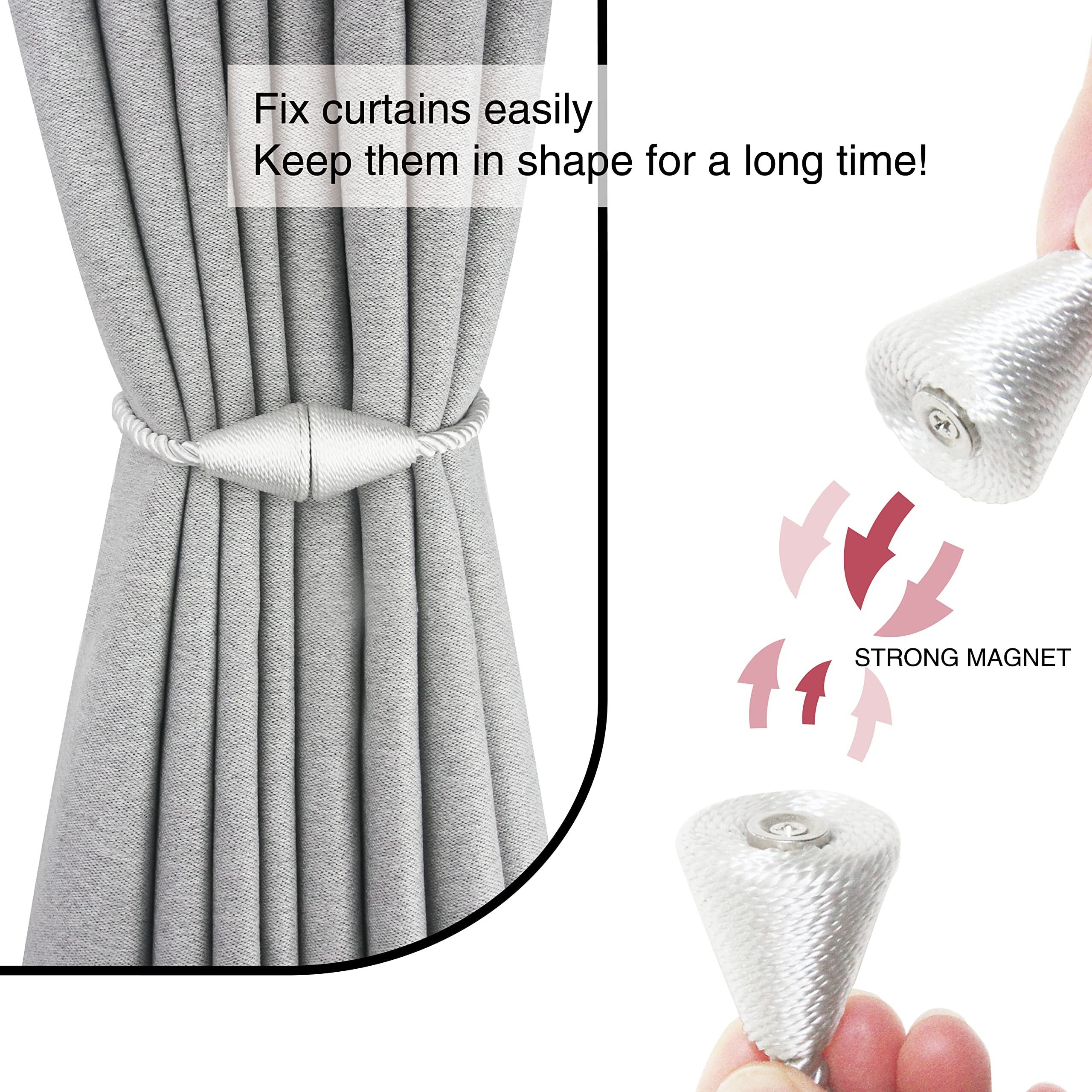 Nieffeiy 4 Pack Magnetic Curtain Tiebacks Rope Modern Handmade Curtain Tie Backs Decorative Drapes Weave Holdbacks For Window D
