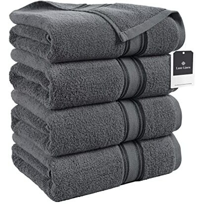 Lane Linen Bath Sheets Towels For Adults- 100% Cotton Extra Large Bath Towels, 4 Piece Bath Sheet Set, Quick Dry, Absorbent Bath Towels For Bathroom Set, Hotel Spa Quality, 35 X 66 Inch - Space Grey