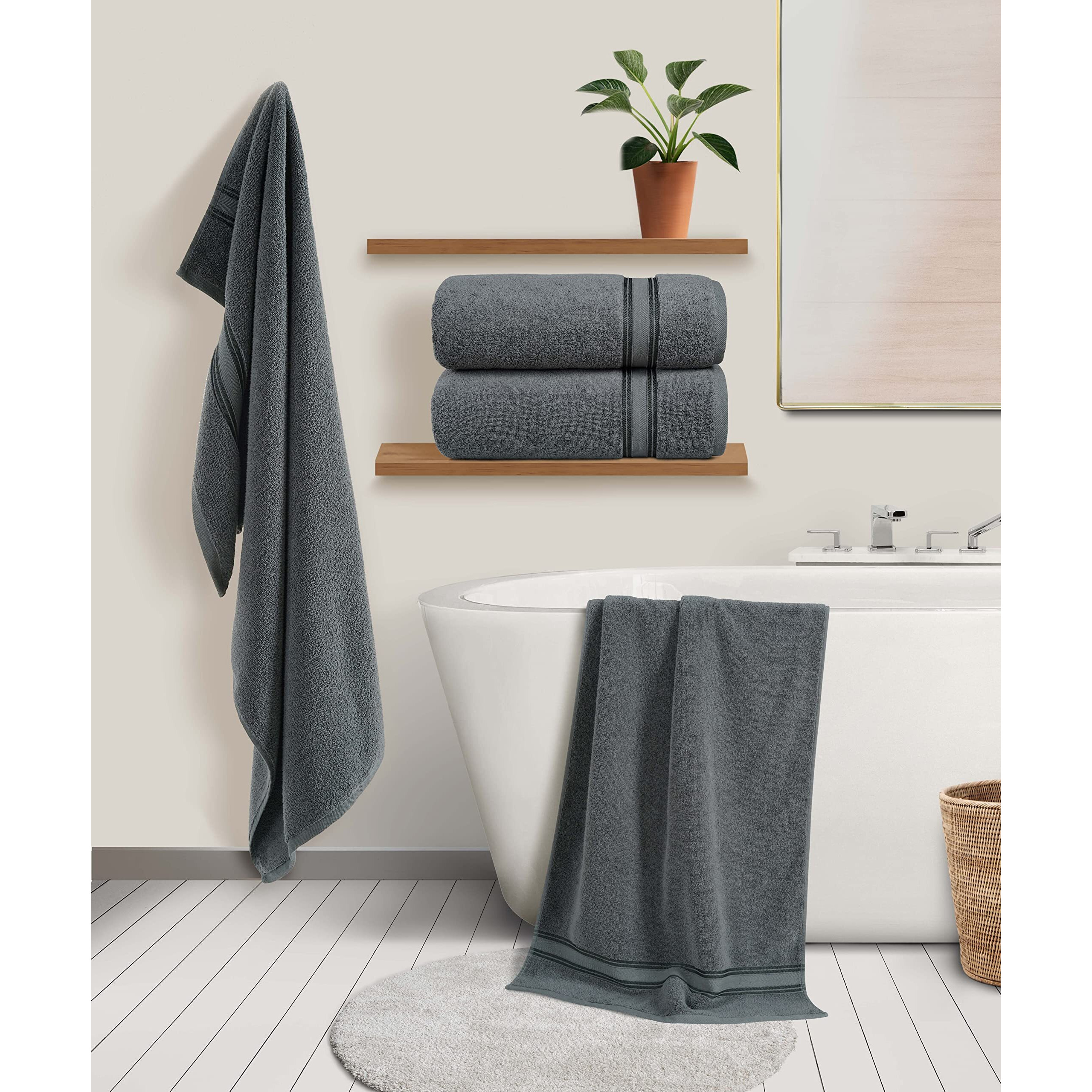 Lane Linen Bath Sheets Towels For Adults- 100% Cotton Extra Large Bath Towels, 4 Piece Bath Sheet Set, Quick Dry, Absorbent Bath Towels For Bathroom Set, Hotel Spa Quality, 35 X 66 Inch - Space Grey