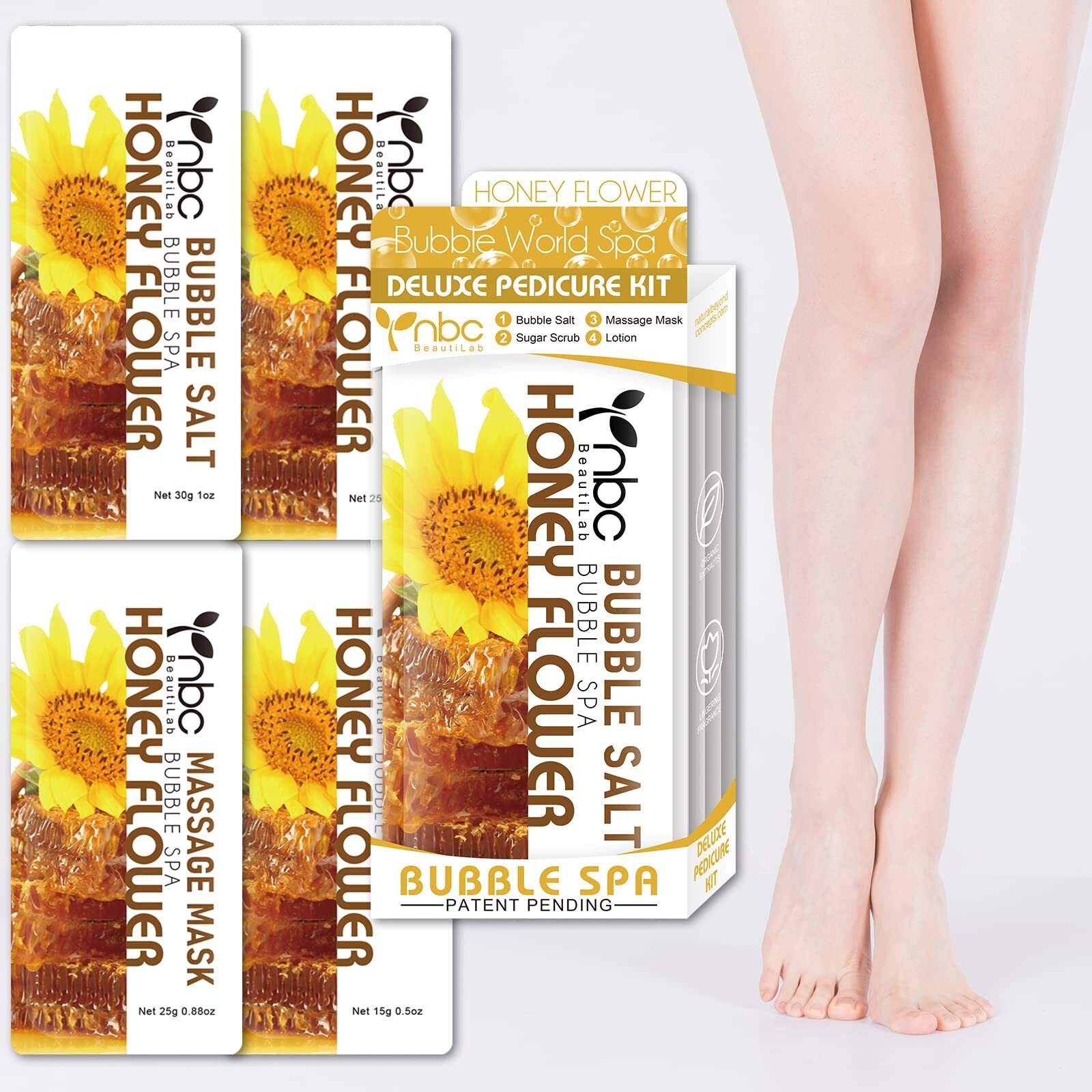 Foot Soak, Pedicure Spa Foot Bath Soak With Foot Soak Salt Scrub Lotion 4 In 1 Spa Pedicure Soak Set For Dry Cracked Feet, Moisturizing Foot Soak Spa Kit Honey Flower
