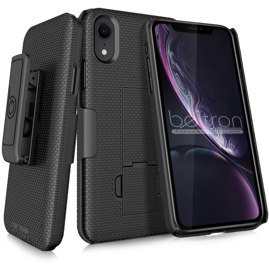 Beltron Case With Belt Clip For Iphone Xr, Slim Protective Belt Clip Slider Case (Shell/Holster Combo) With Built-In Kickstand - (Black)