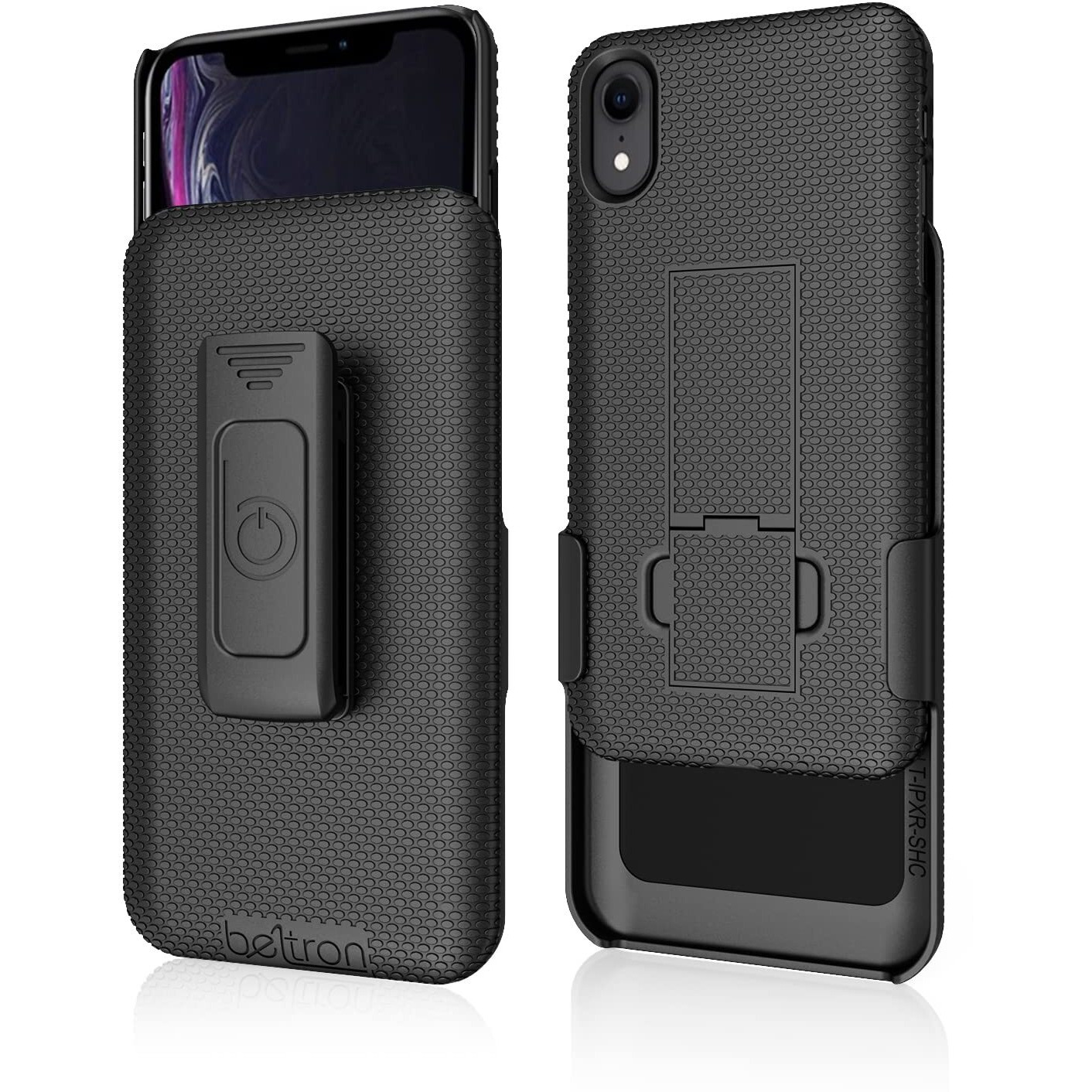 Beltron Case With Belt Clip For Iphone Xr, Slim Protective Belt Clip Slider Case (Shell/Holster Combo) With Built-In Kickstand - (Black)