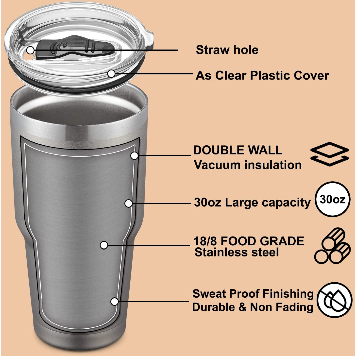 Comooo 30Oz Stainless Steel Tumbler With Lid Insulated Tumbler Coffee Cup Durable Double Wall Vacuum Travel Coffee Mug Thermal For Hot And Cold Drinks (Grey, 1 Pack)