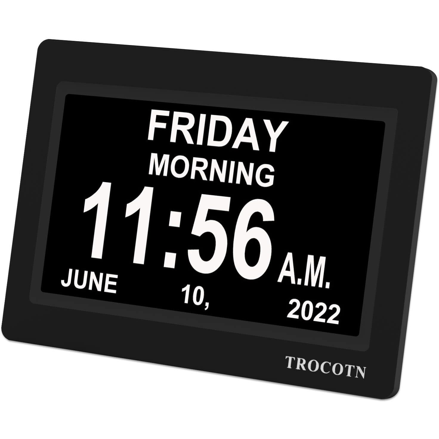 Trocotn 7 Inchs Digital Clock Calendar Clock Large Display Alarm Clock Wall Clock (Black)