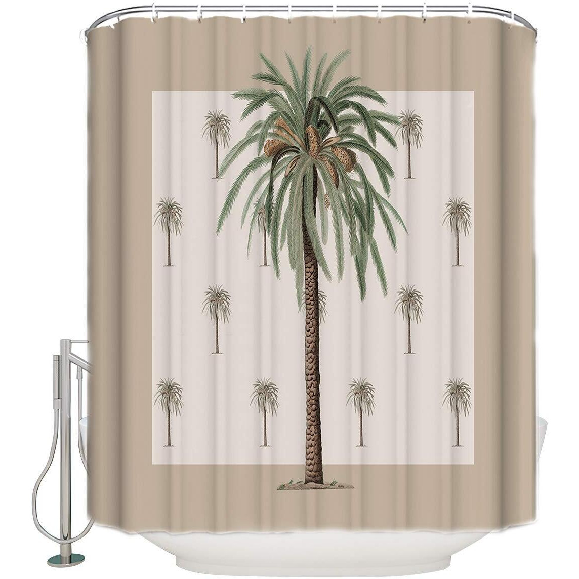 Zoe Garden Shower Curtain Set With Hook 72"" X 72"", Tropical Plants In Summer Beach Palm Trees | Bathroom Decor Waterproof Polyester Fabric Bathroom Accessories Bath Curtain