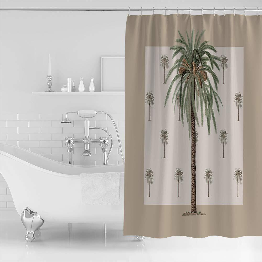 Zoe Garden Shower Curtain Set With Hook 72"" X 72"", Tropical Plants In Summer Beach Palm Trees | Bathroom Decor Waterproof Polyester Fabric Bathroom Accessories Bath Curtain