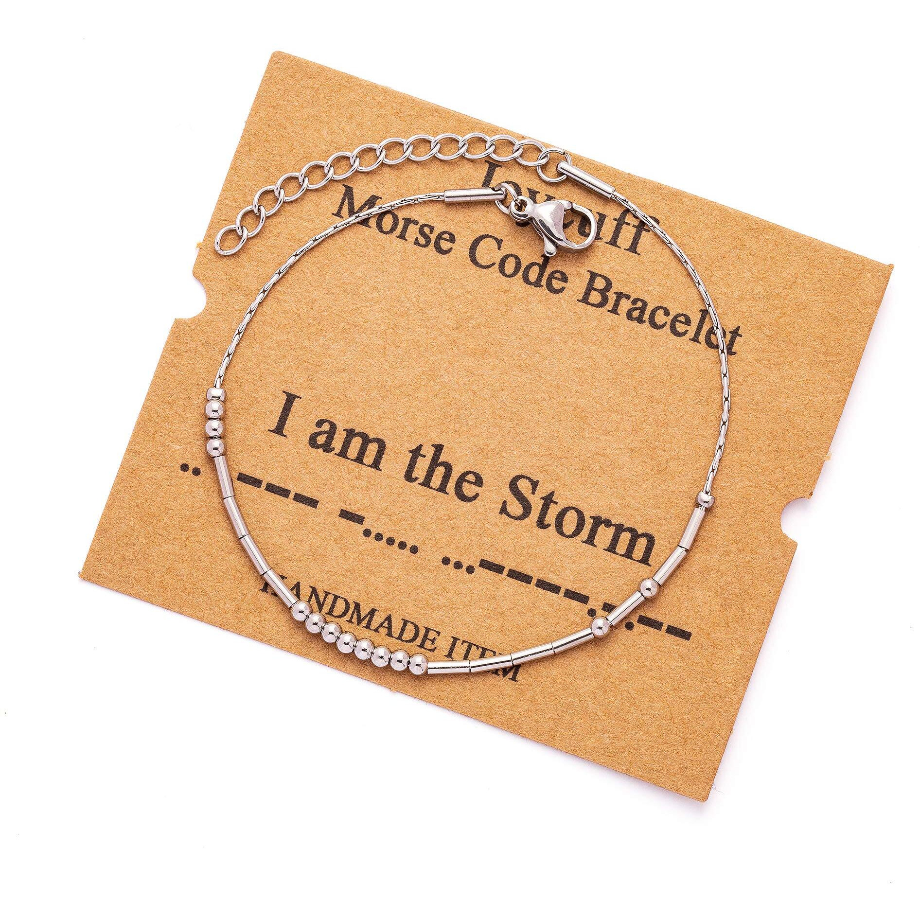 Joycuff I Am The Storm Morse Code Bracelets For Women Birthday Chirstmas Gifts Funny Inspirational Jewelry For Her Mom Daughter Sister Best Friend Silk Beaded Wrap Bracelet Adjustable