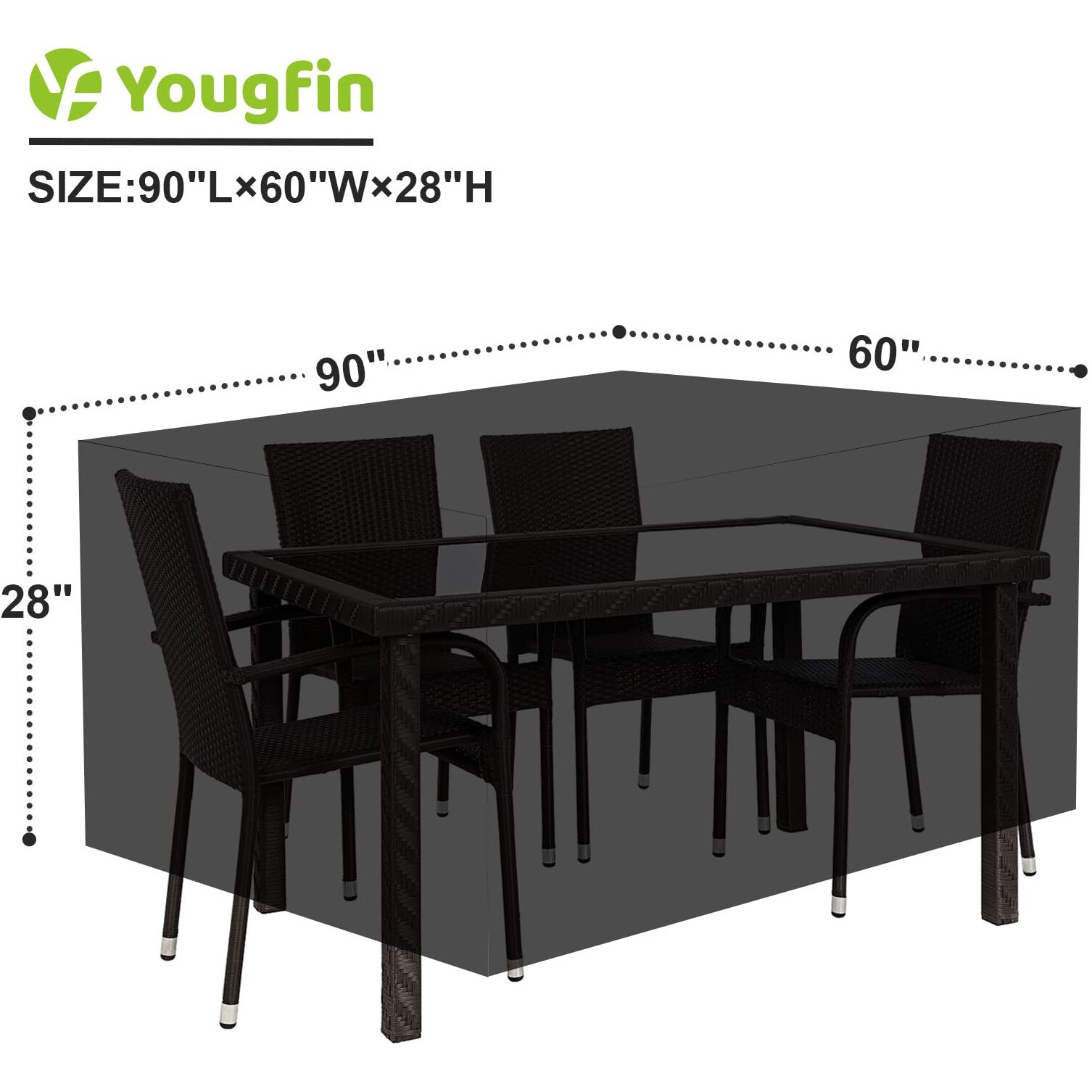 Youngfin Patio Furniture Covers - Waterproof, 420D Outdoor Furniture Cover For Sectional Sofa & Couch Set, Rectangle, 90 "" L X 60 "" W X 28 "" H