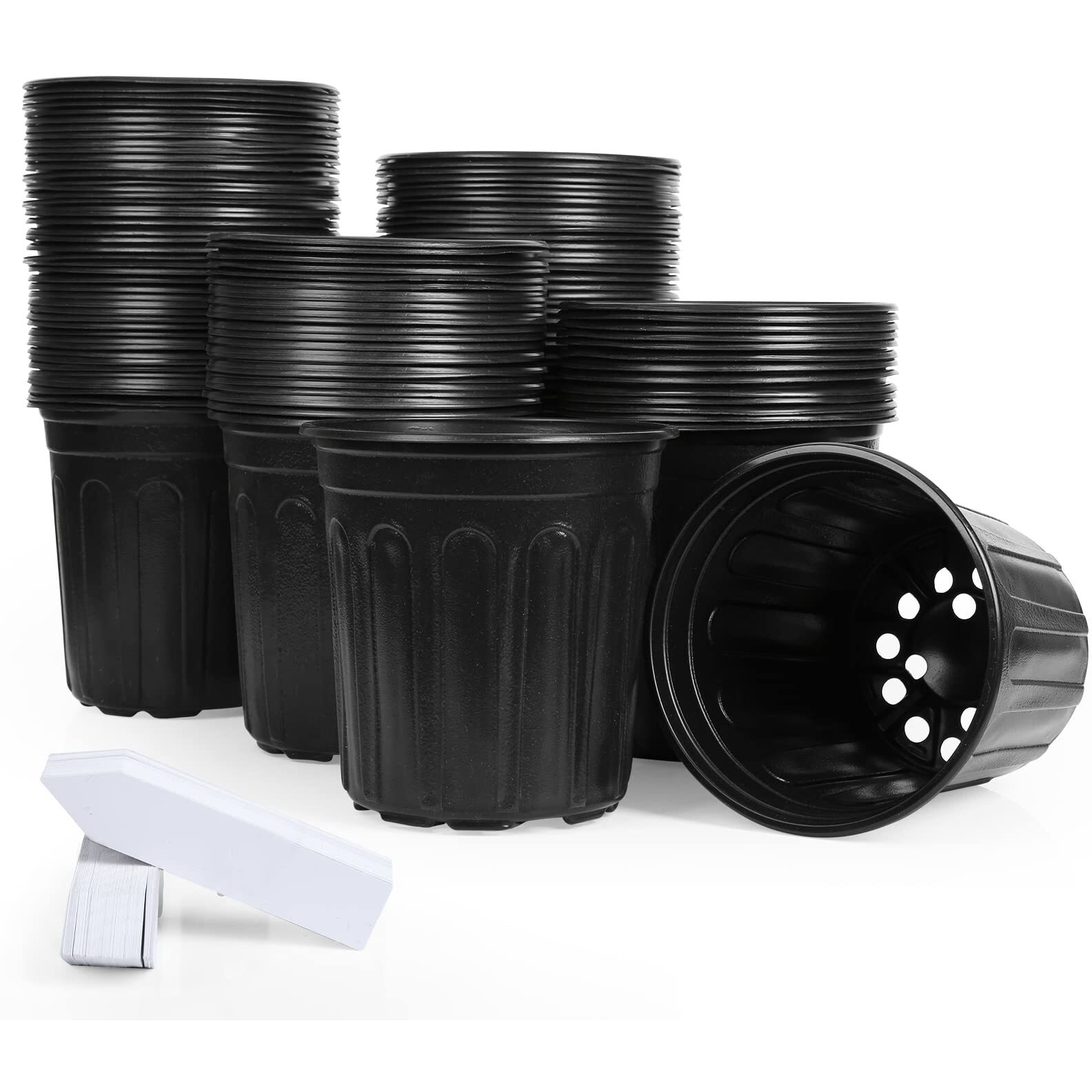 Jeria 100-Pack 1 Gallon Flexible Plant Nursery Pots With 100Pcs Plant Labels,Thickened Soft Plastic Seedling Pots,Seed Starting Pot Flower Plant Container For Succulents, Seedlings