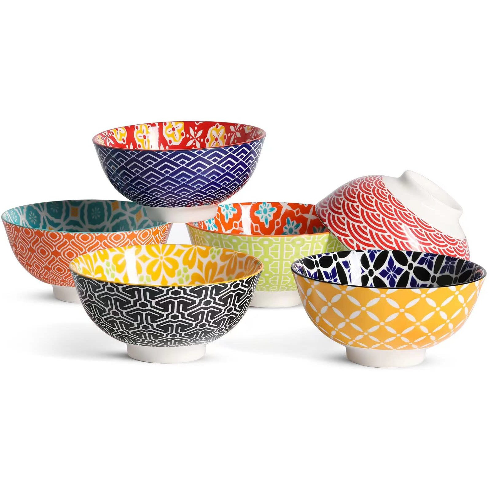 Metahom Dessert Bowls, Small Colorful Bowls 10 Oz, Ceramic Bowl Set For Ice Cream, Decorative Bowls For Snack Soup Condiments, Side Dishes, Set Of 6