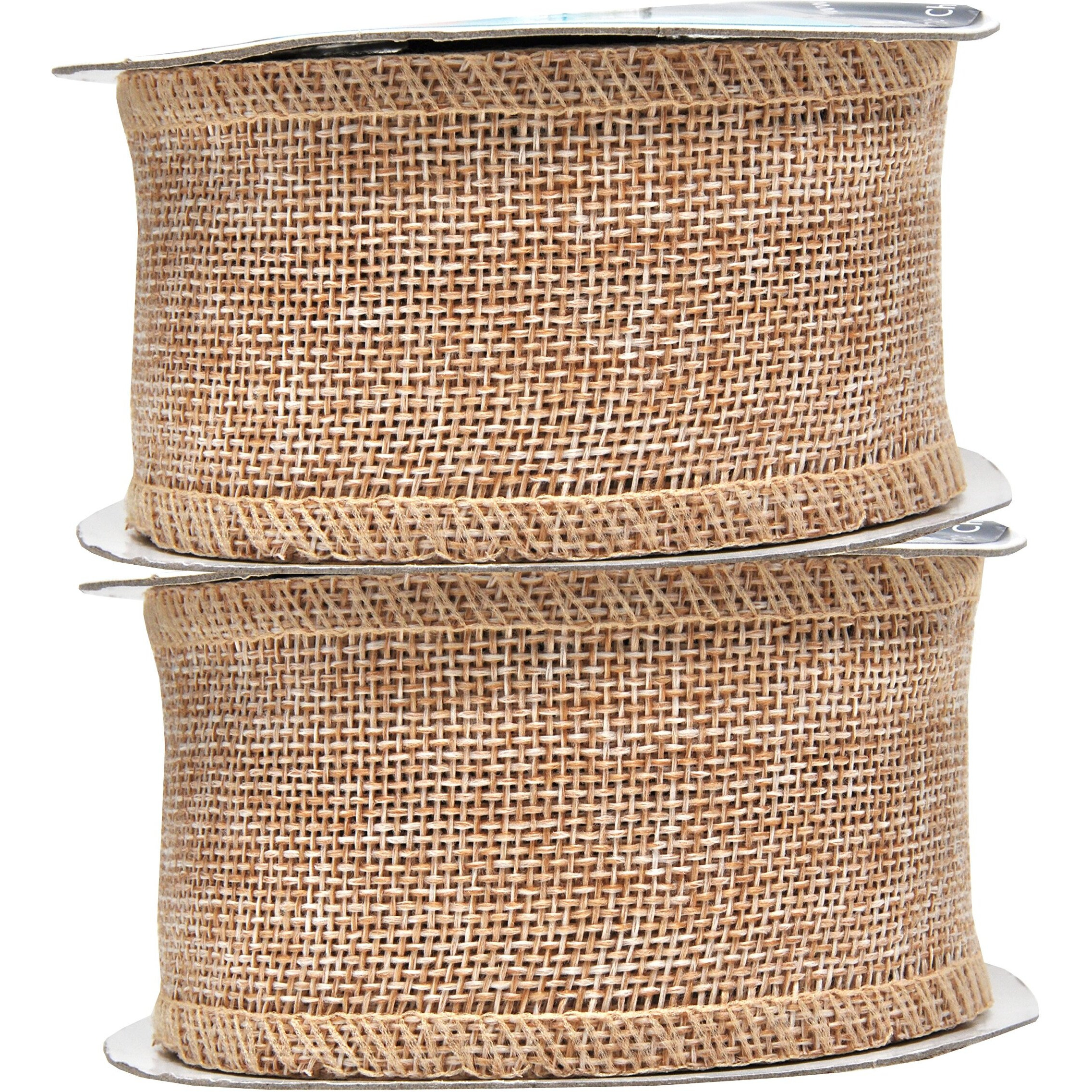 Tan Burlap Ribbon 2 Inch 2 Rolls 20 Yards Unwired Rustic Jute Ribbon For Crafts, Mason Jars, Weddings, Party Decoration By Mandala Crafts