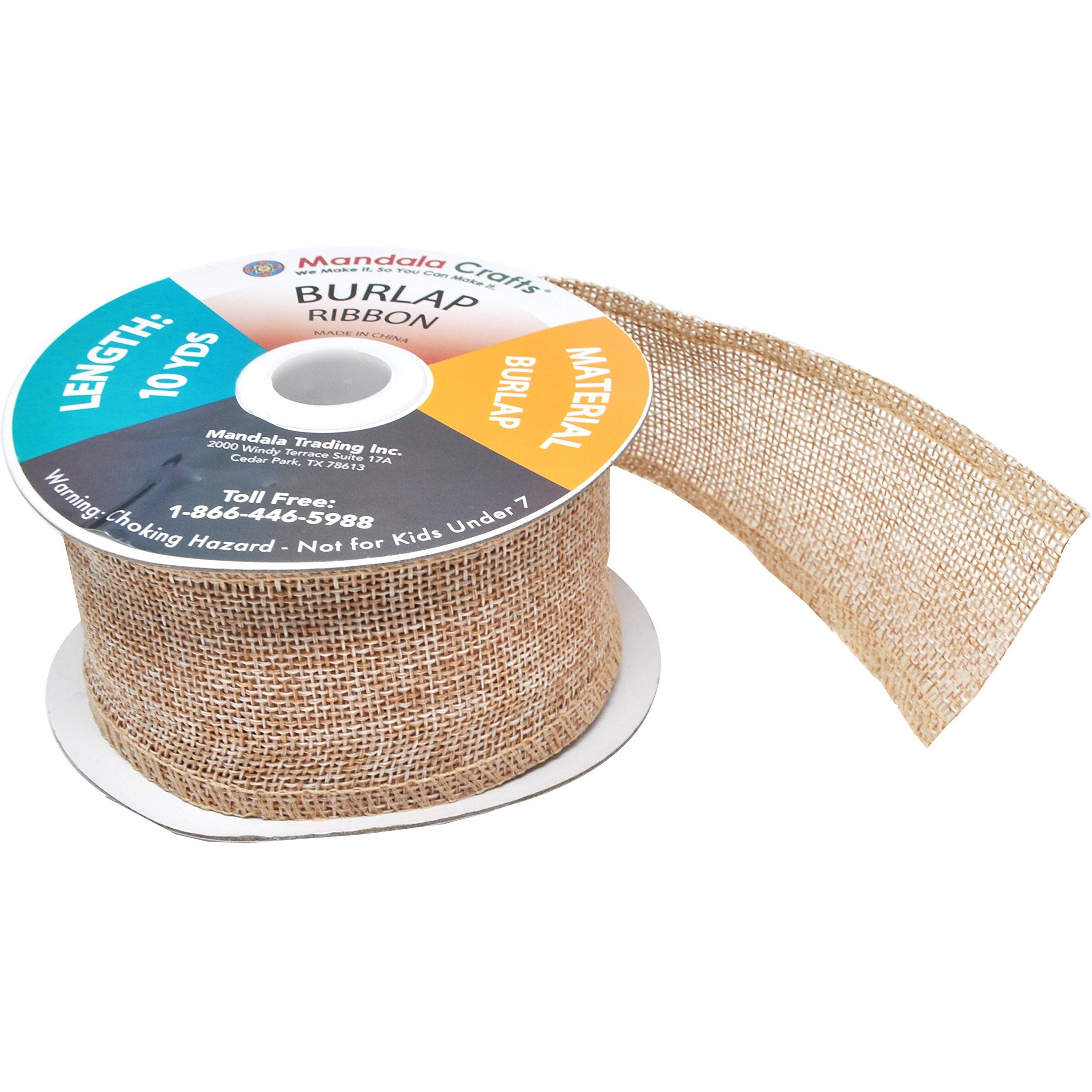 Tan Burlap Ribbon 2 Inch 2 Rolls 20 Yards Unwired Rustic Jute Ribbon For Crafts, Mason Jars, Weddings, Party Decoration By Mandala Crafts
