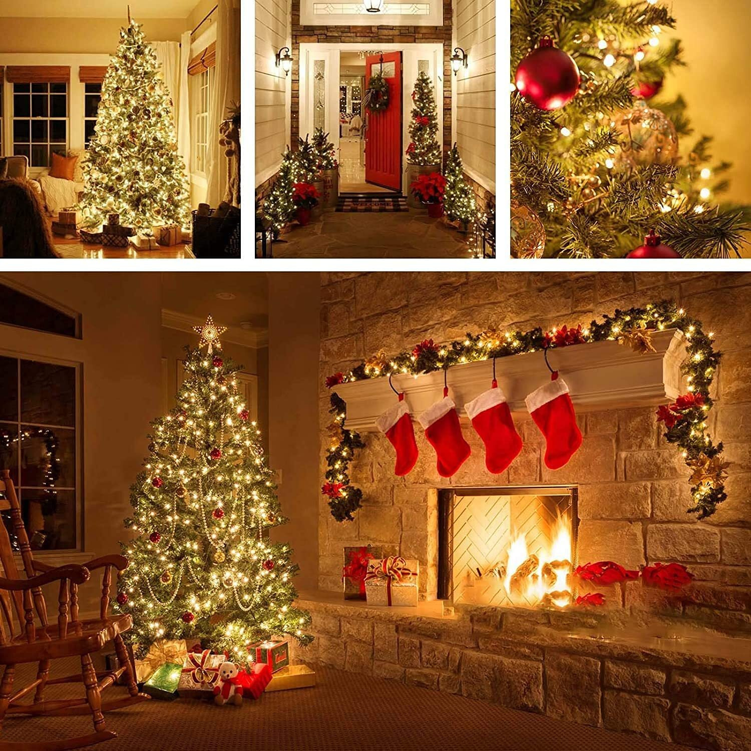 33Ft 100 Led Christmas String Lights Indoor Outdoor, Memory Function & Timer & 8 Modes, Ul Certified, Waterproof Fairy String Lights For Christmas Tree Holiday Party Garden Decorations (Warm White)