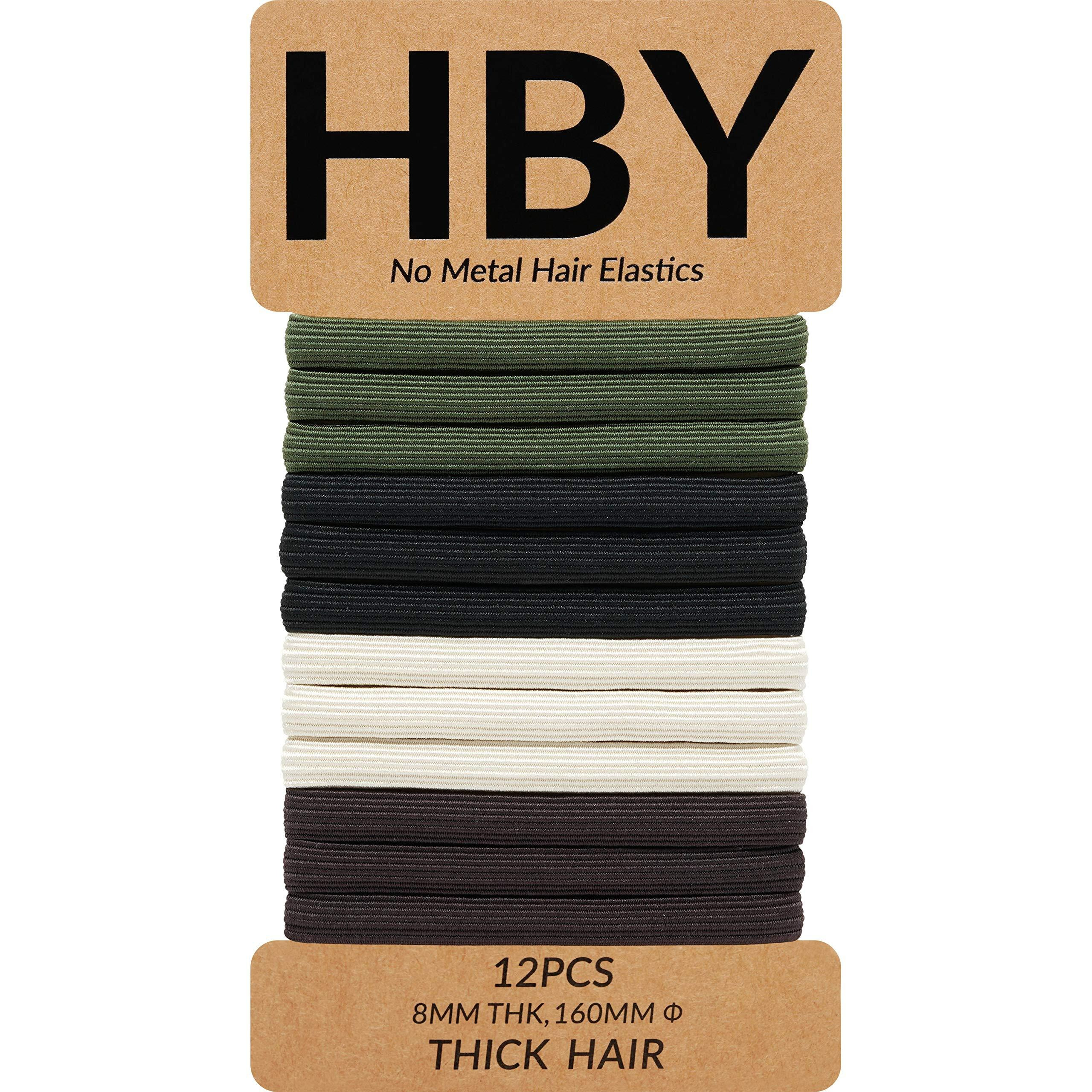 Hby Women's Hair Ties For Thick Or Curly Hair. No Slip Seamless Ponytail Holders Sports Thick Hair Ties, Urban Oasis, 8Mm, 12 Pcs