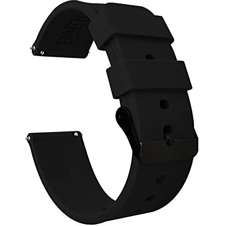 Barton Watch Bands 22Mm Black Soft Silicone Quick Release - Black Buckle