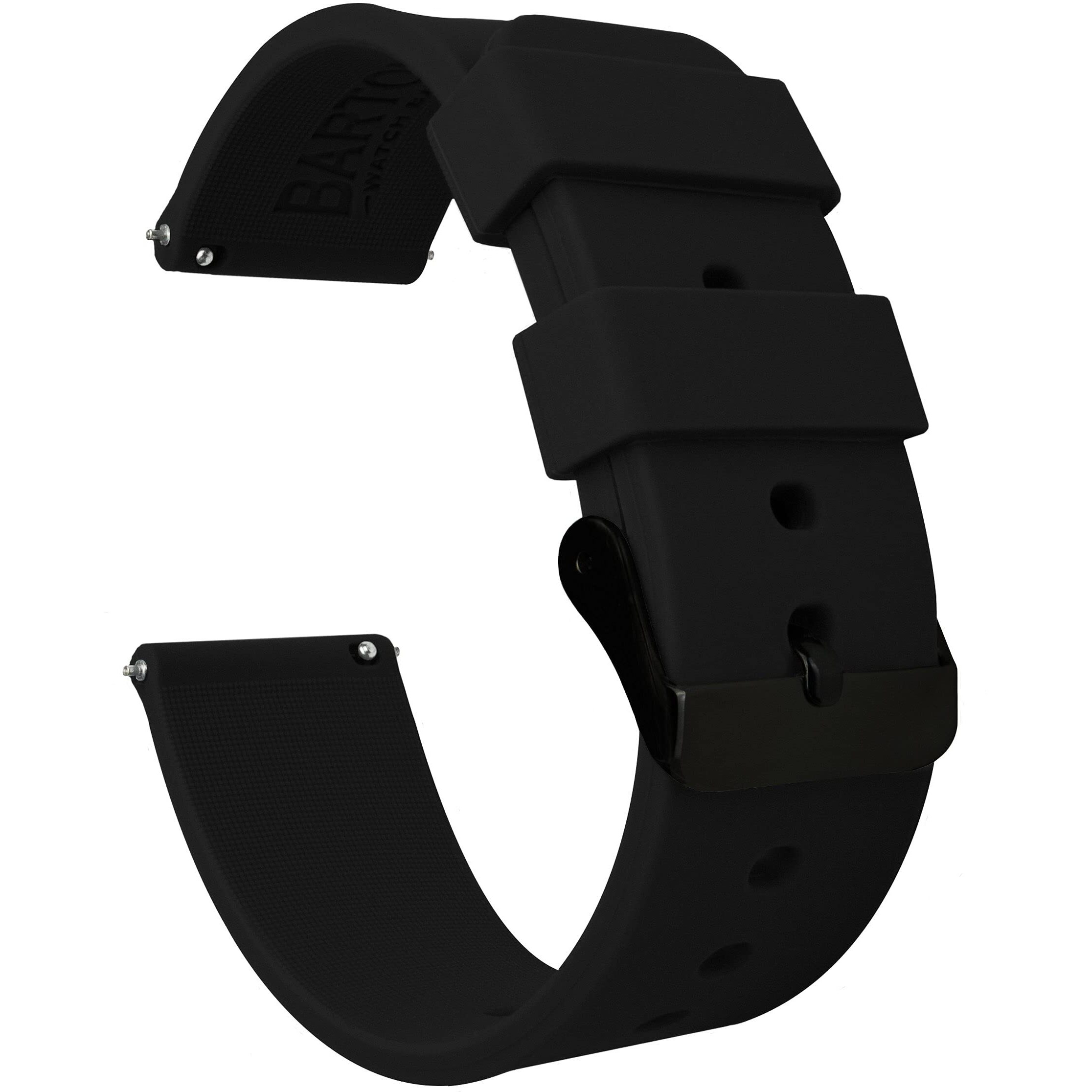 Barton Watch Bands 22Mm Black Soft Silicone Quick Release - Black Buckle
