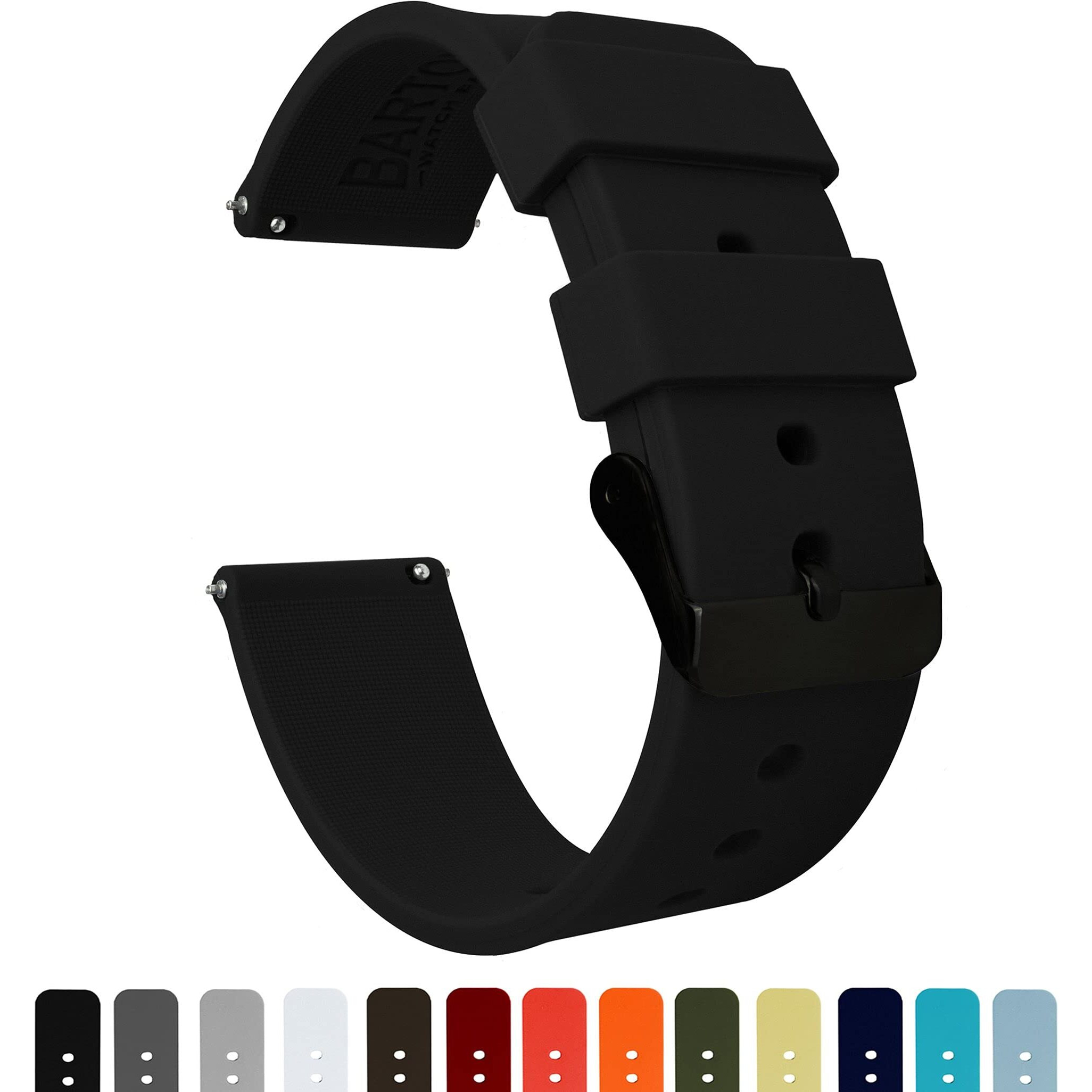 Barton Watch Bands 22Mm Black Soft Silicone Quick Release - Black Buckle