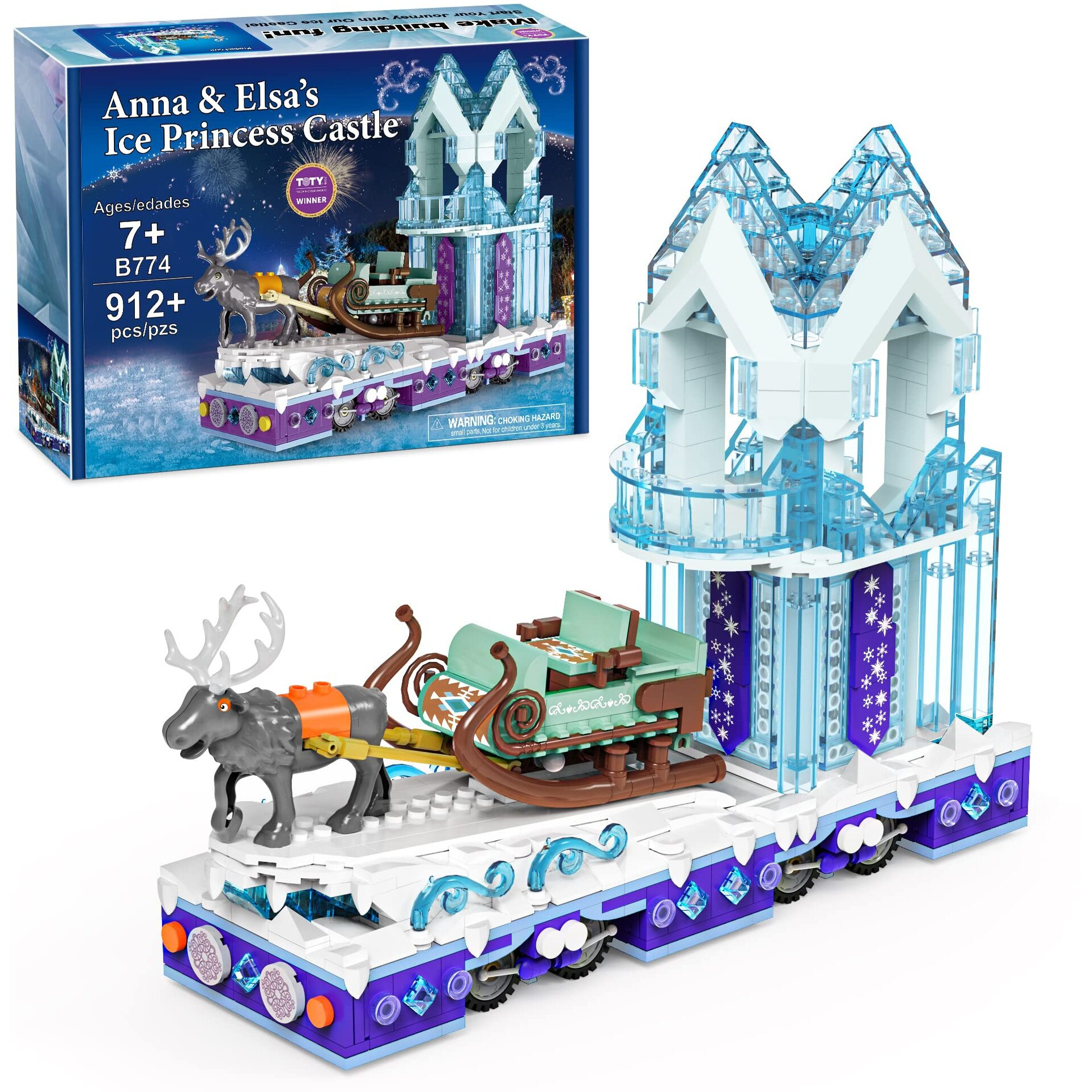 Under The Baubles Educiro Frozen Ice Princess Castle With Reindeer Sven Moveable Toy Building Set For Kids, Girls, And Boys Ages 8-12,(912 Pieces) Anna-Elsa's Toys Gift Ideas