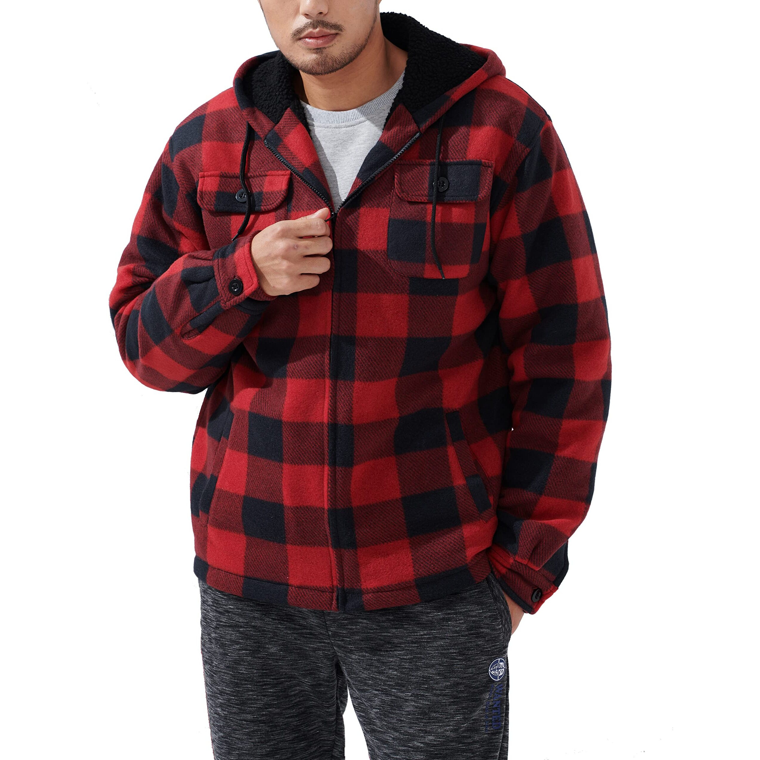 Heavy Thick Flannel Plaid Jacket Sherpa Fleece Lined Hoodies For Men Zip Up Winter Warm Coat Buffalo Zipper Sweatshirt