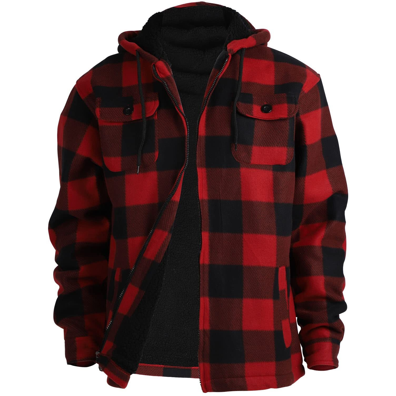 Heavy Thick Flannel Plaid Jacket Sherpa Fleece Lined Hoodies For Men Zip Up Winter Warm Coat Buffalo Zipper Sweatshirt