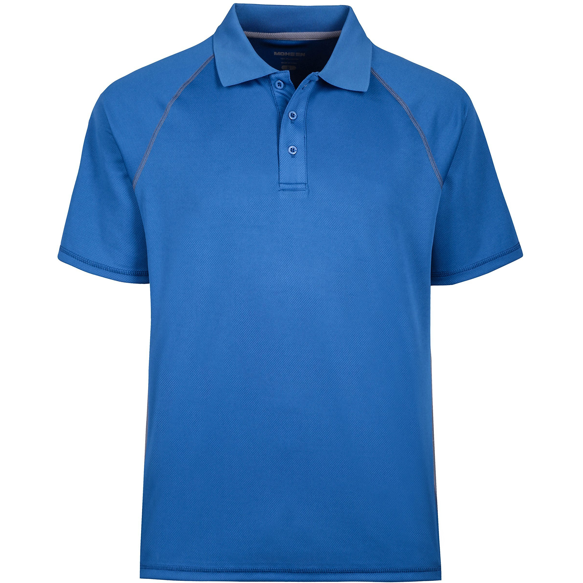 Moheen Men's Short Sleeve Moisture Wicking Performance Golf Polo Shirt, Side Blocked (5Xl, Blue)