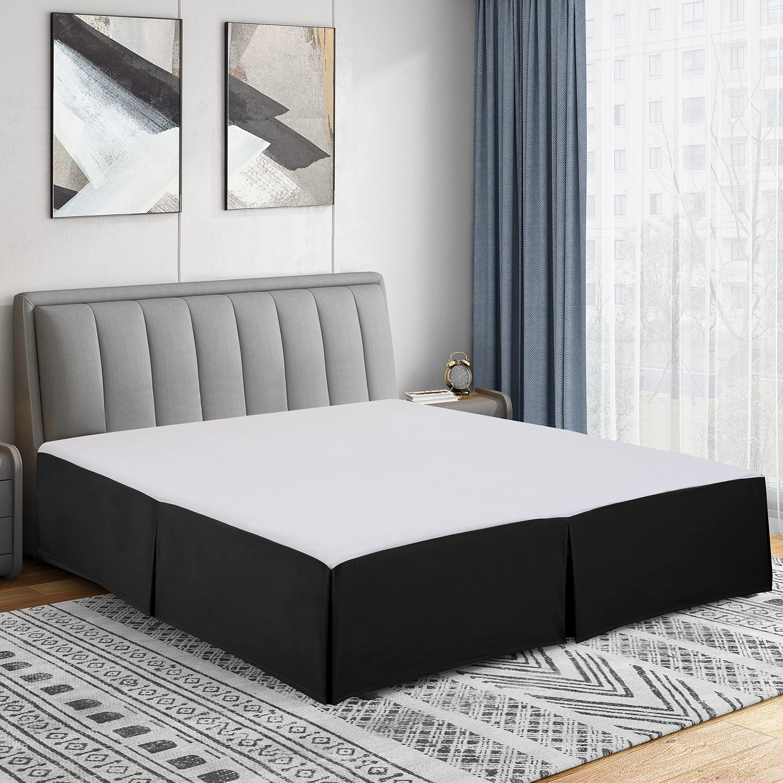 Cathay Home Full Bed Skirt Ultra Soft, Double Brushed, Wrinkle Resistant Microfiber Pleated Easy Fit Basic Bed Skirt - Black, Full
