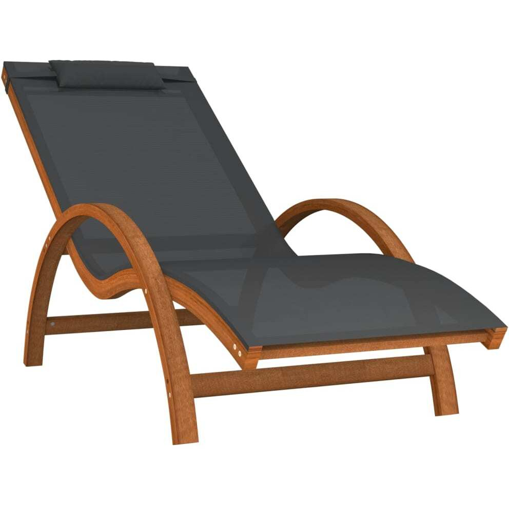 Vidaxl Sun Lounger With Pillow Gray Textilene And Solid Wood Poplar