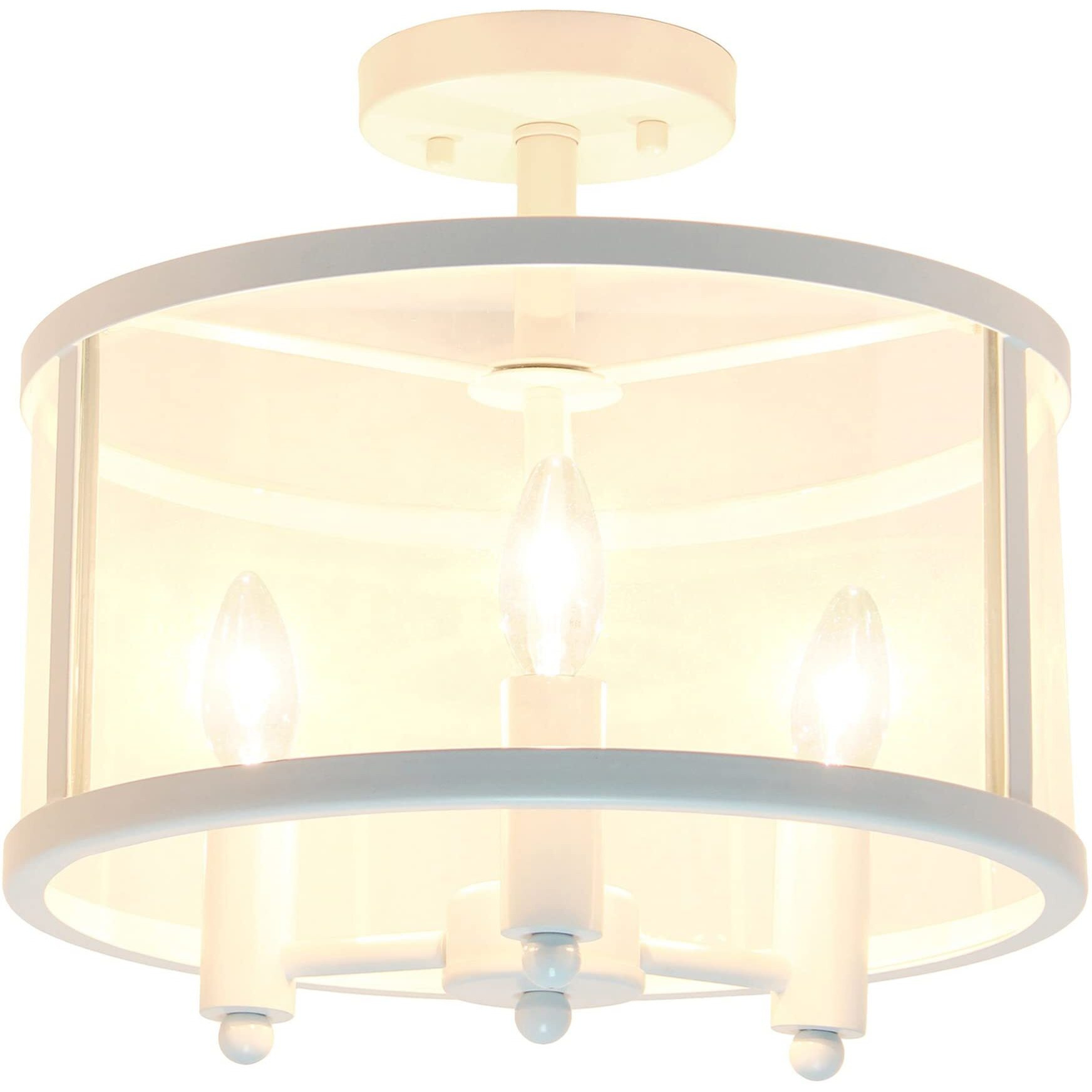 3-Light 13"&quotGlass And Metallic Accented Semi-Flushmountmatte