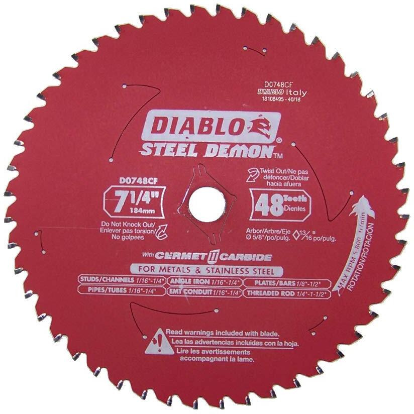 Diablo D0748Cf Steel Demon 7 1/4 Inch 48 Teeth Metal And Stainless Steel Cutting Saw Blade Cermet Ii Carbide Up To 5X Longer Life