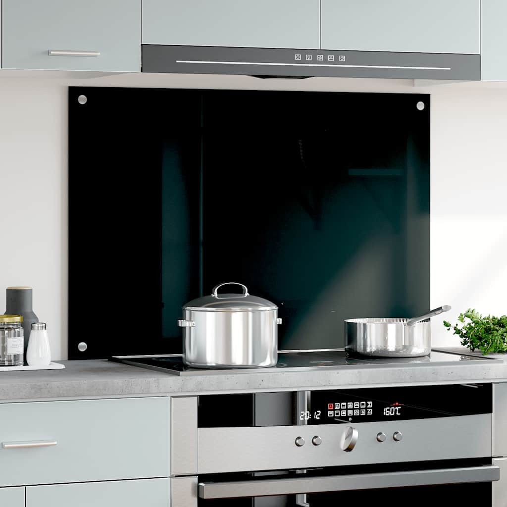 Vidaxl Kitchen Backsplash Black 35.4"&quotX23.6"" Tempered Glass