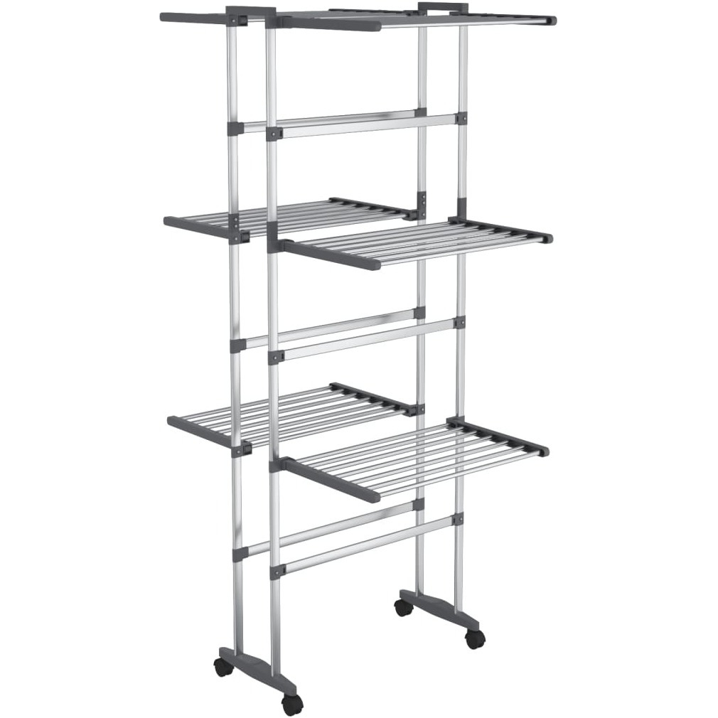 Vidaxl 3-Tier Laundry Drying Rack With Wheels Silver 23.6"&quotX27.6"&quotX50.8""