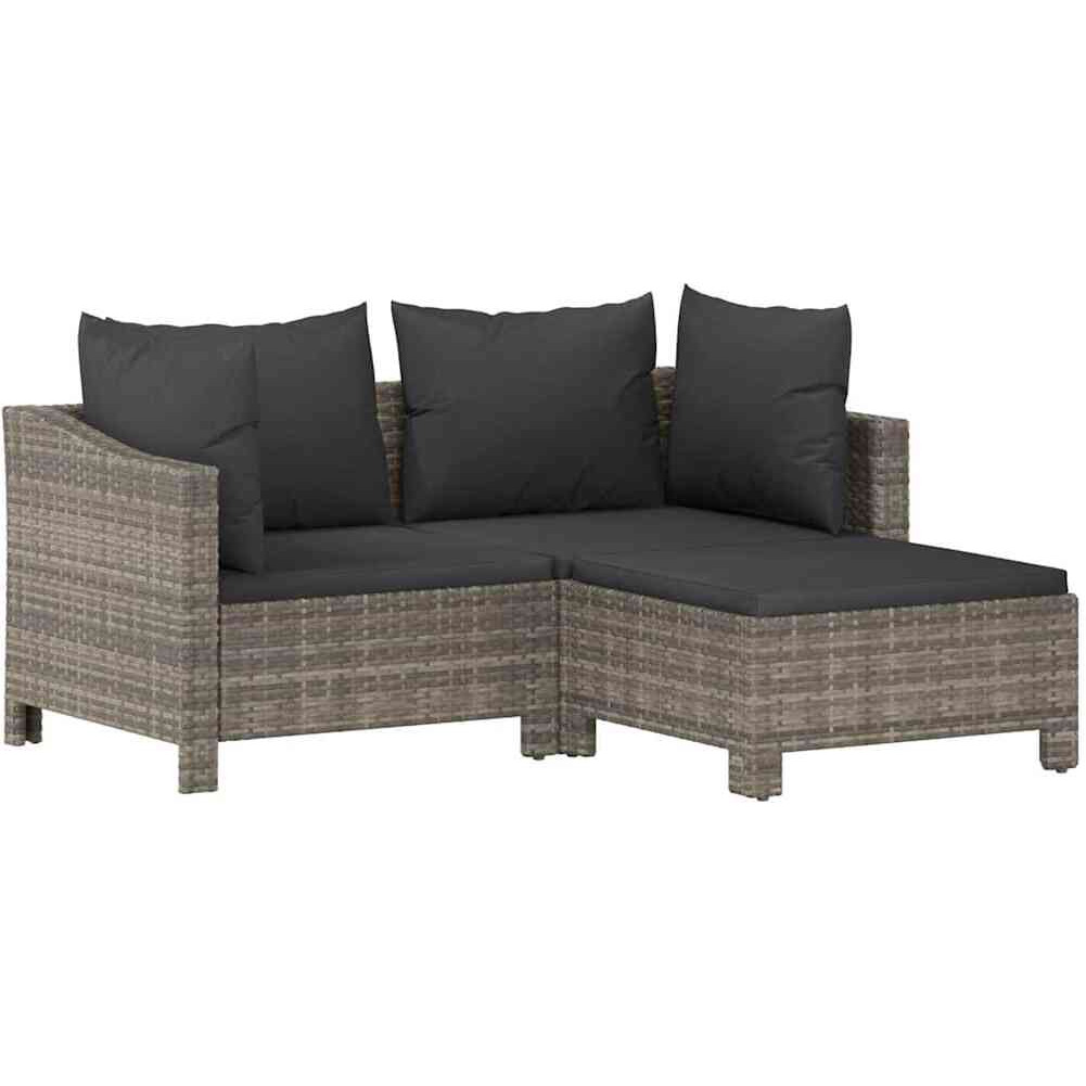 Vidaxl 3 Piece Patio Lounge Set With Cushions Gray Poly Rattan
