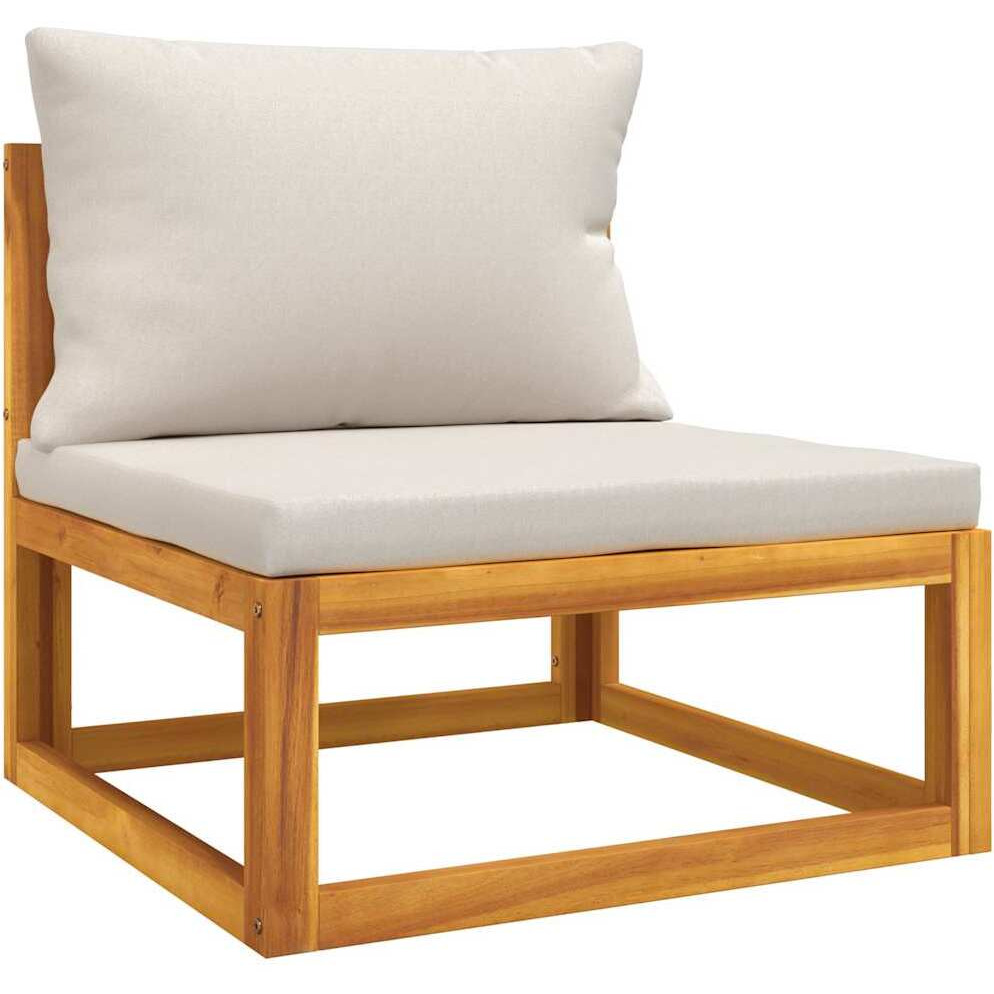Vidaxl Patio Middle Sofa With Light Gray Cushions Solid Wood Acacia