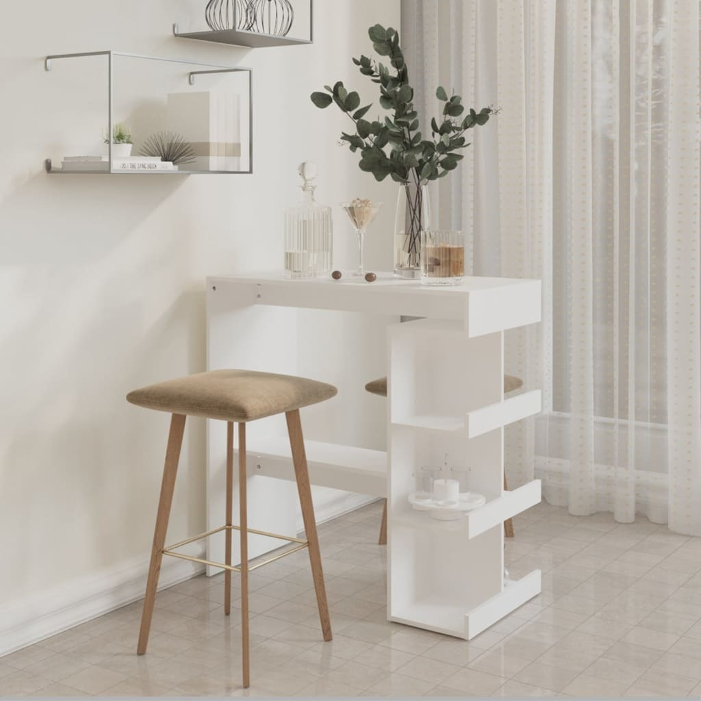 Vidaxl Bar Table With Storage Rack White 39.4"&quotX19.7"&quotX40"" Engineered Wood