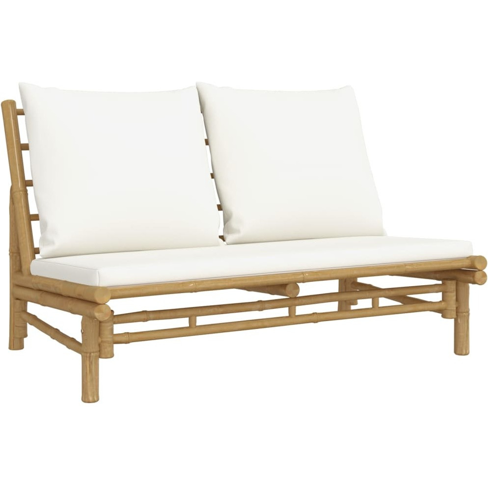 Vidaxl Patio Bench With Cream White Cushions Bamboo