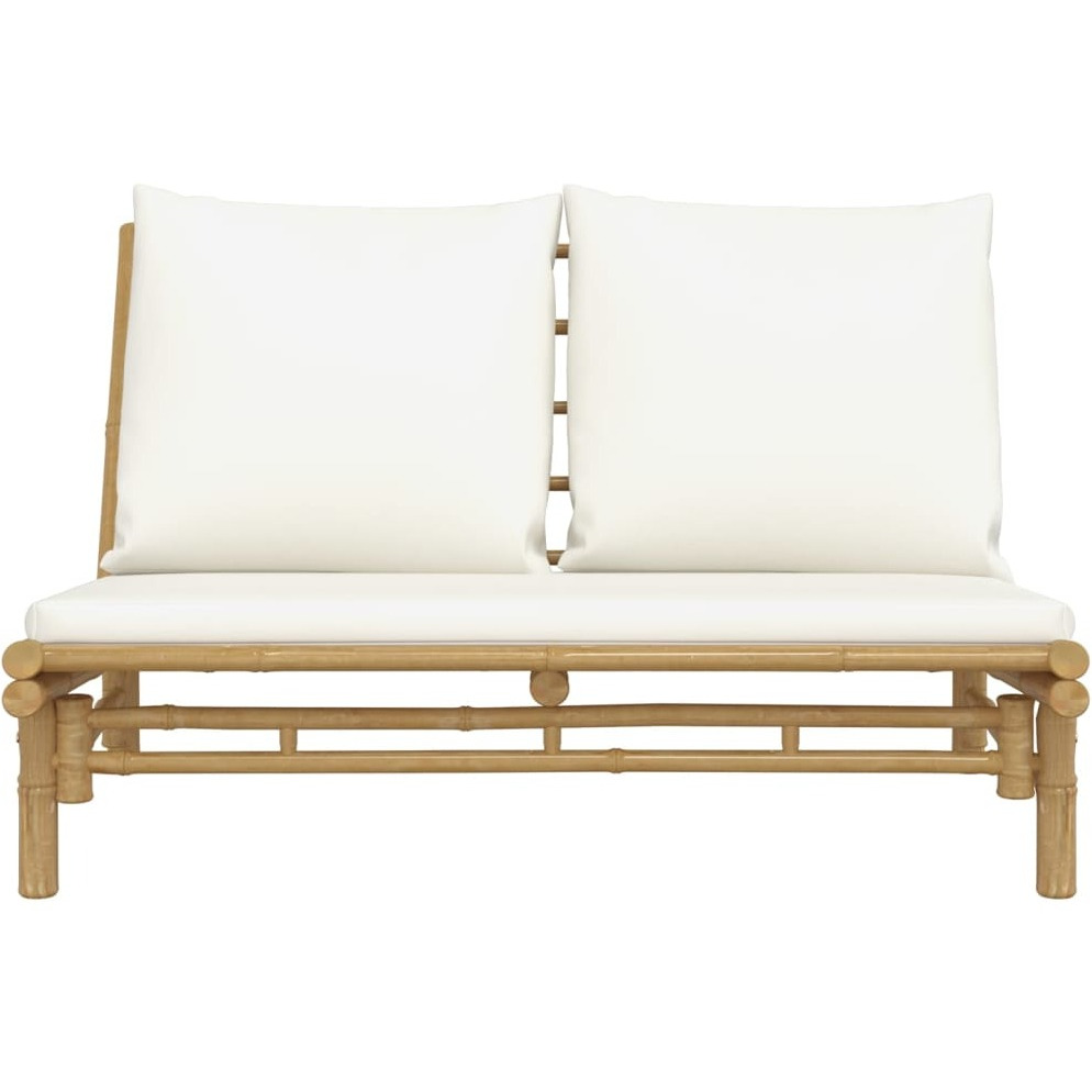 Vidaxl Patio Bench With Cream White Cushions Bamboo
