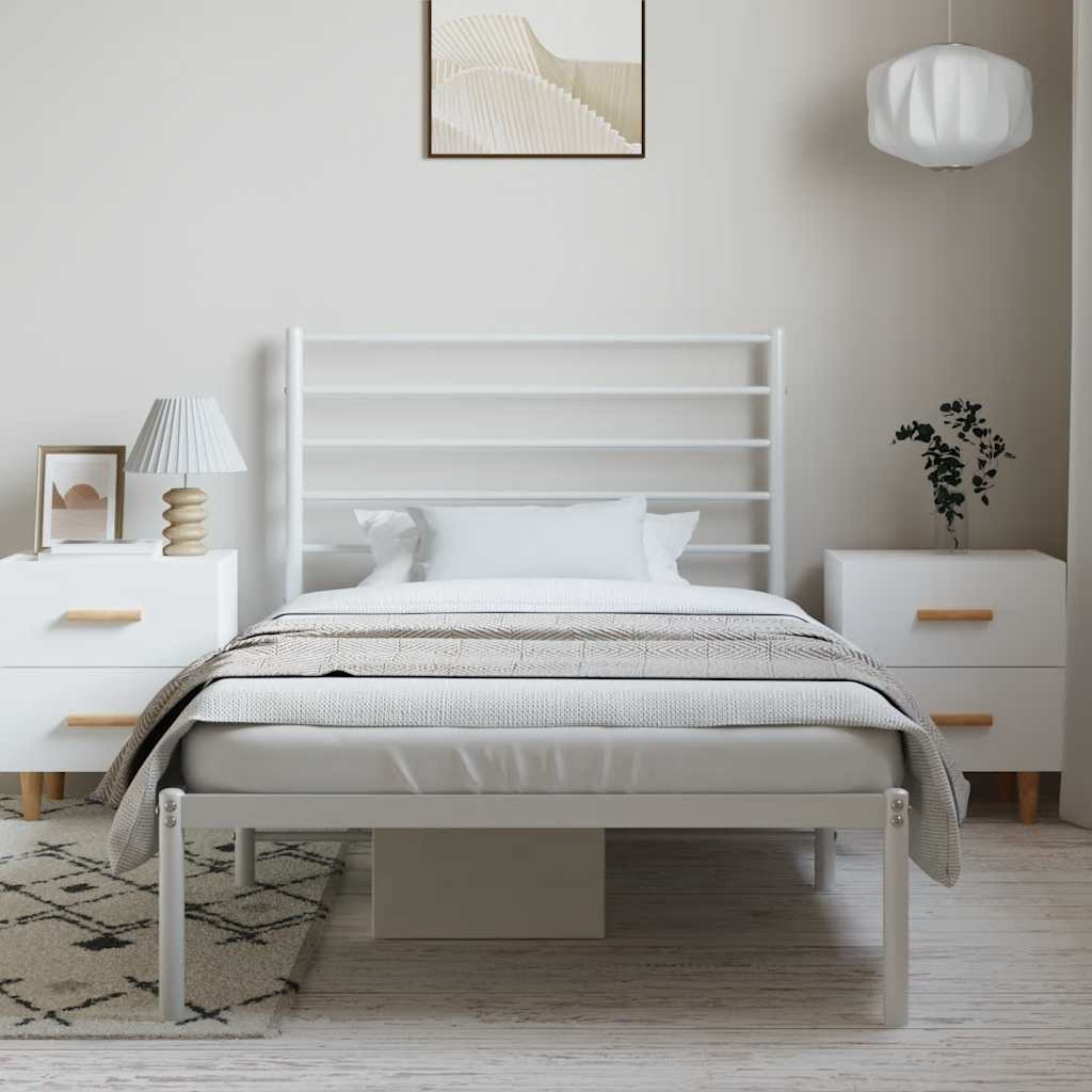 Vidaxl Metal Bed Frame With Headboard White 39.4"&quotX78.7""