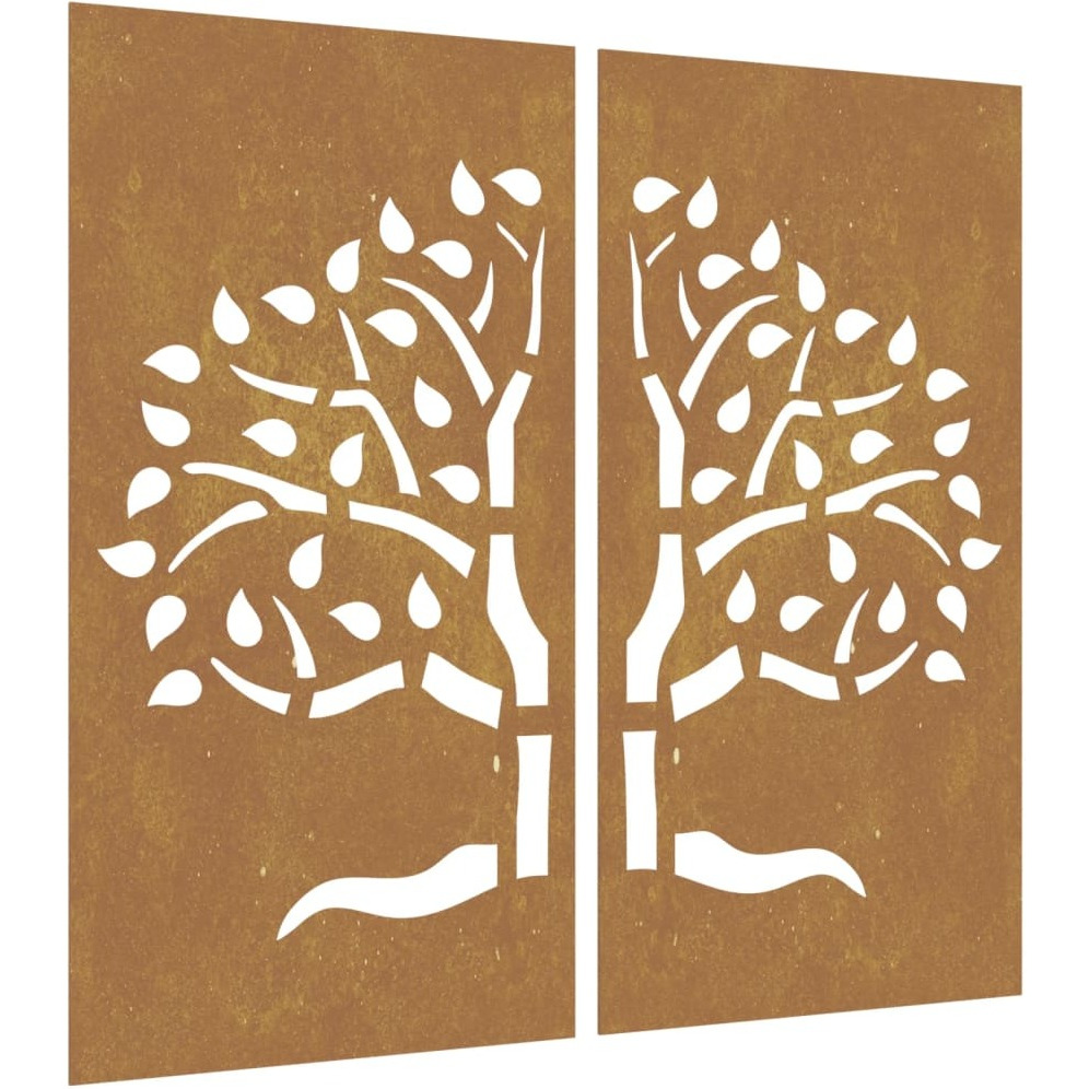 Vidaxl Patio Wall Decorations 2 Pcs 41.3"&quotX21.7"" Corten Steel Tree Design