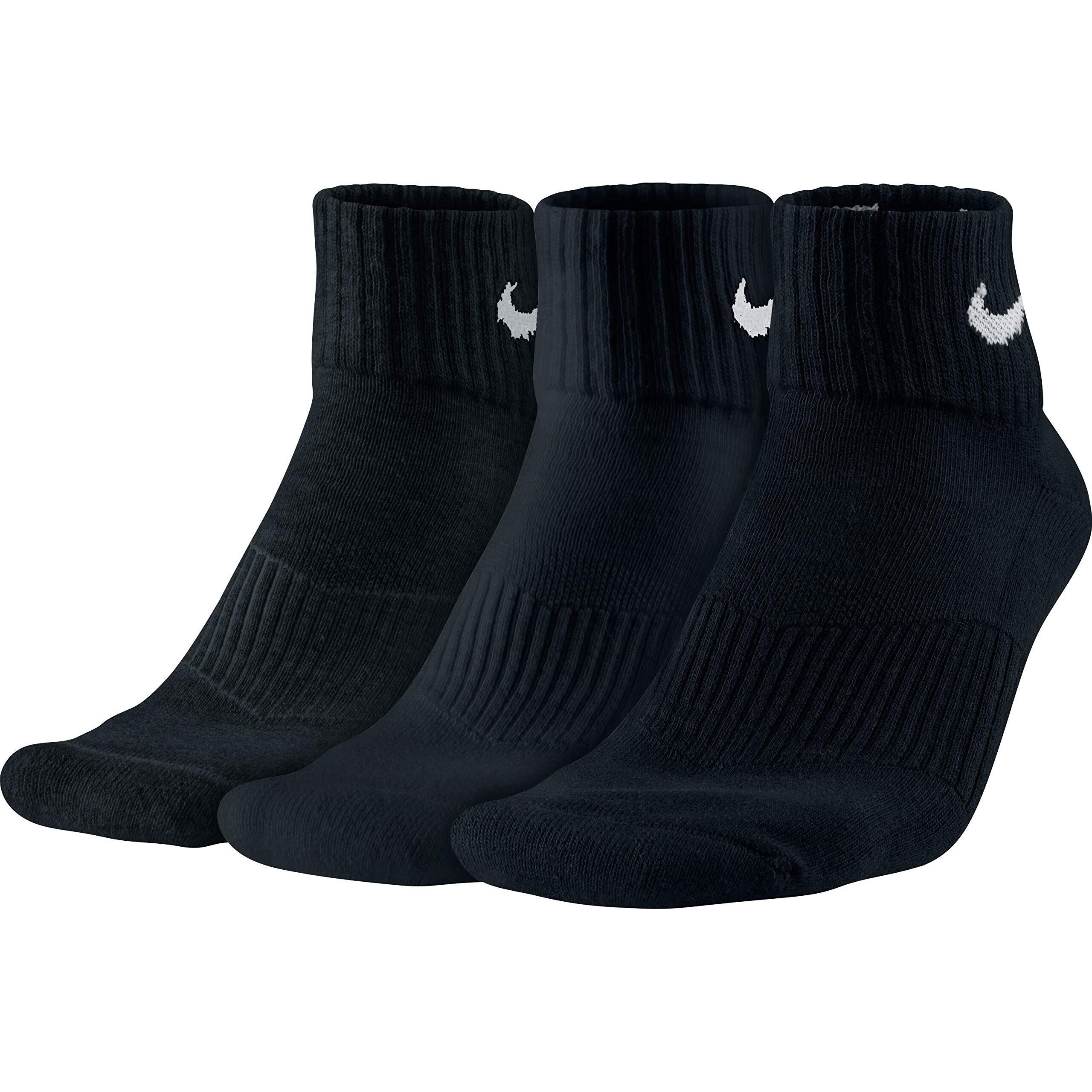 Nike Unisex Performance Cushion Quarter Training Socks (3 Pairs), Black/White, Medium
