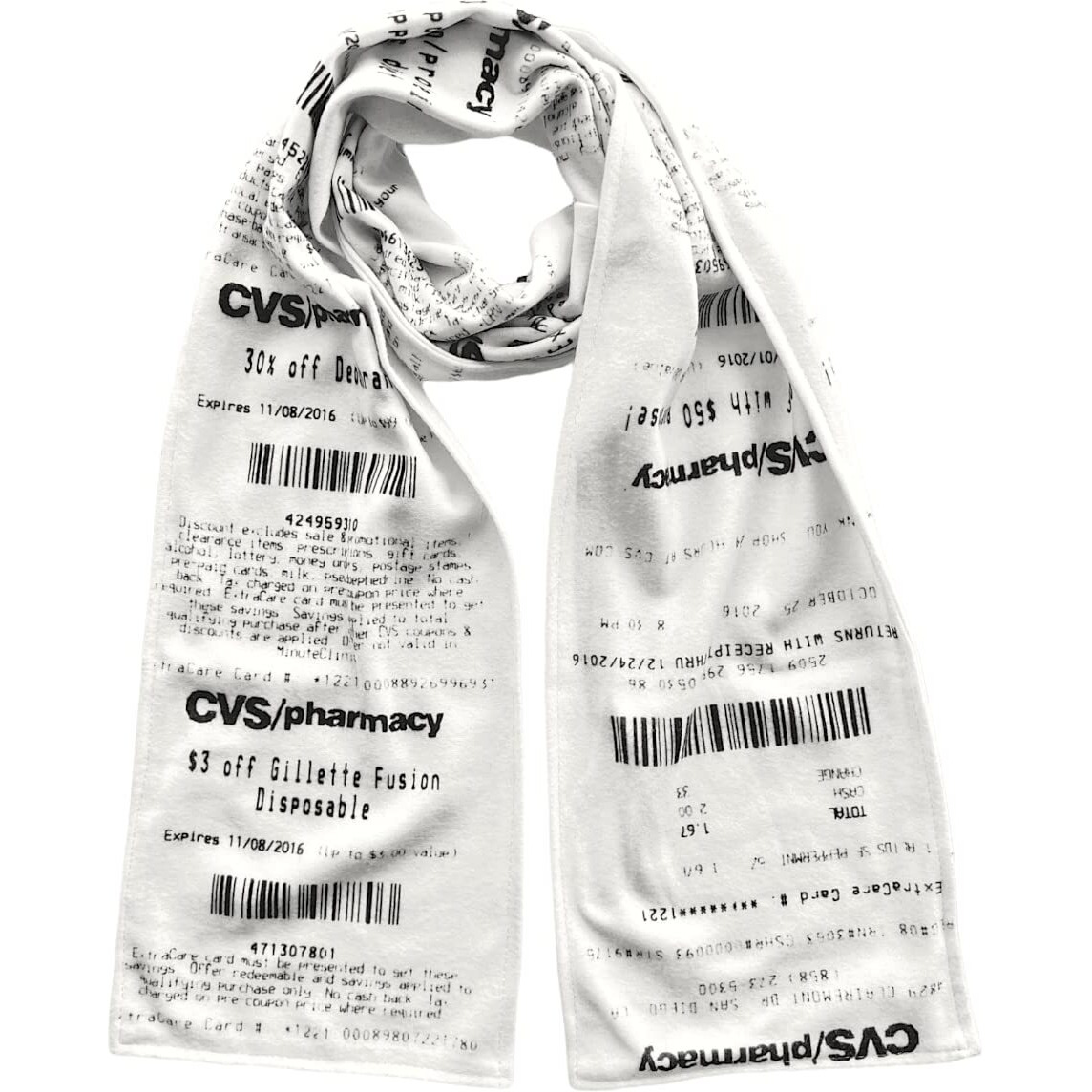 Cvs Receipt Scarf, Double Sided, Hilarious 100% Fleece Scarf. Looks Like A Real Cvs Receipt
