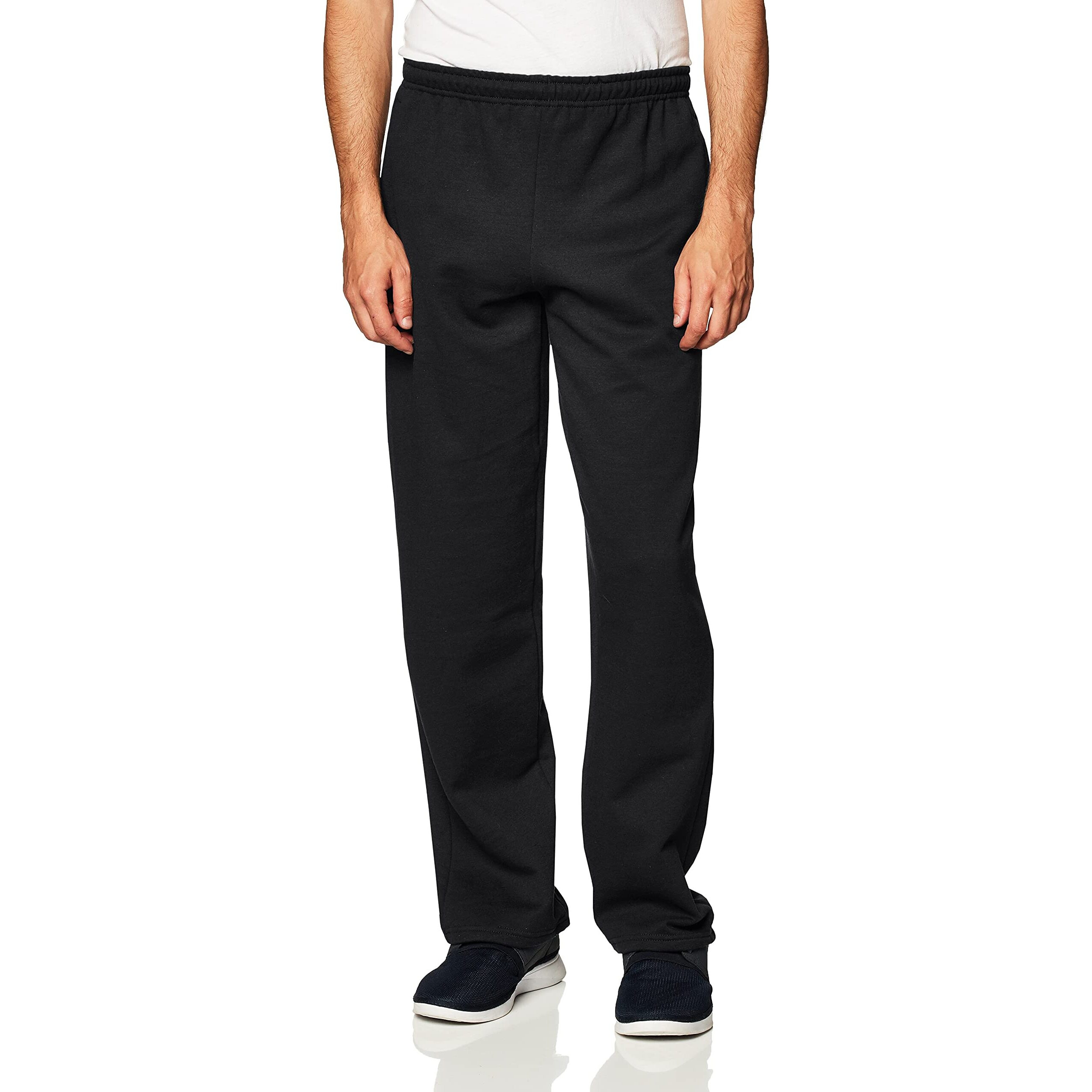 Gildan Adult Fleece Open Bottom Sweatpants With Pockets, Style G18300, Black, Large